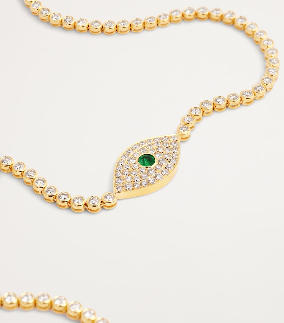 Yellow Gold, Diamond and Emerald Evil Eye Choker Necklace YELLOW GOLD Image 4