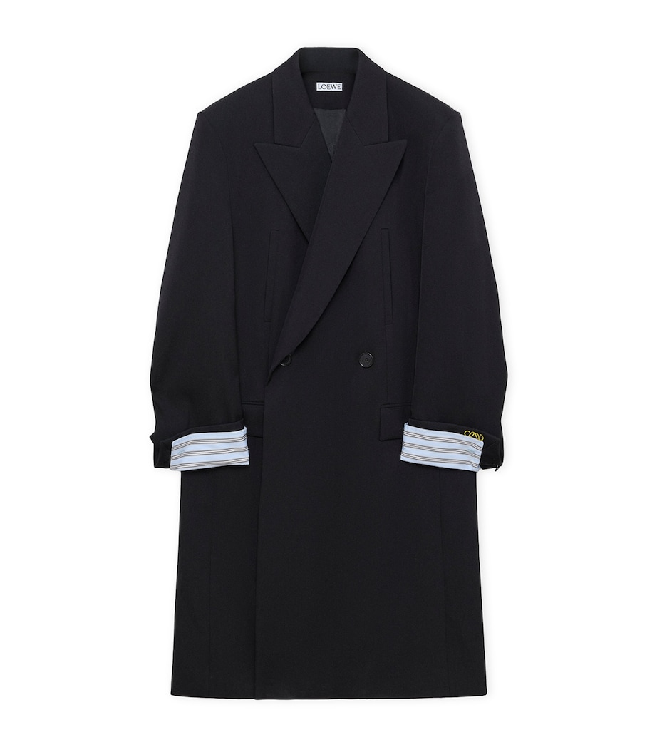 LOEWE Womens Wool-Blend Layered-Cuff Coat Dark Navy Image 1