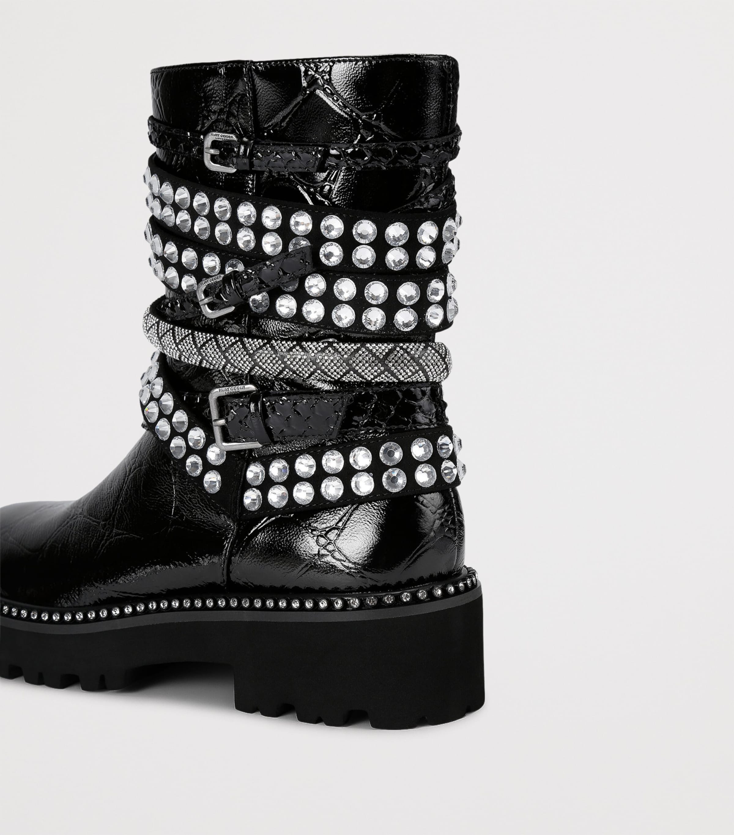 Leather Crystal-Strap Ankle Boots BLK/OTHER Image 2