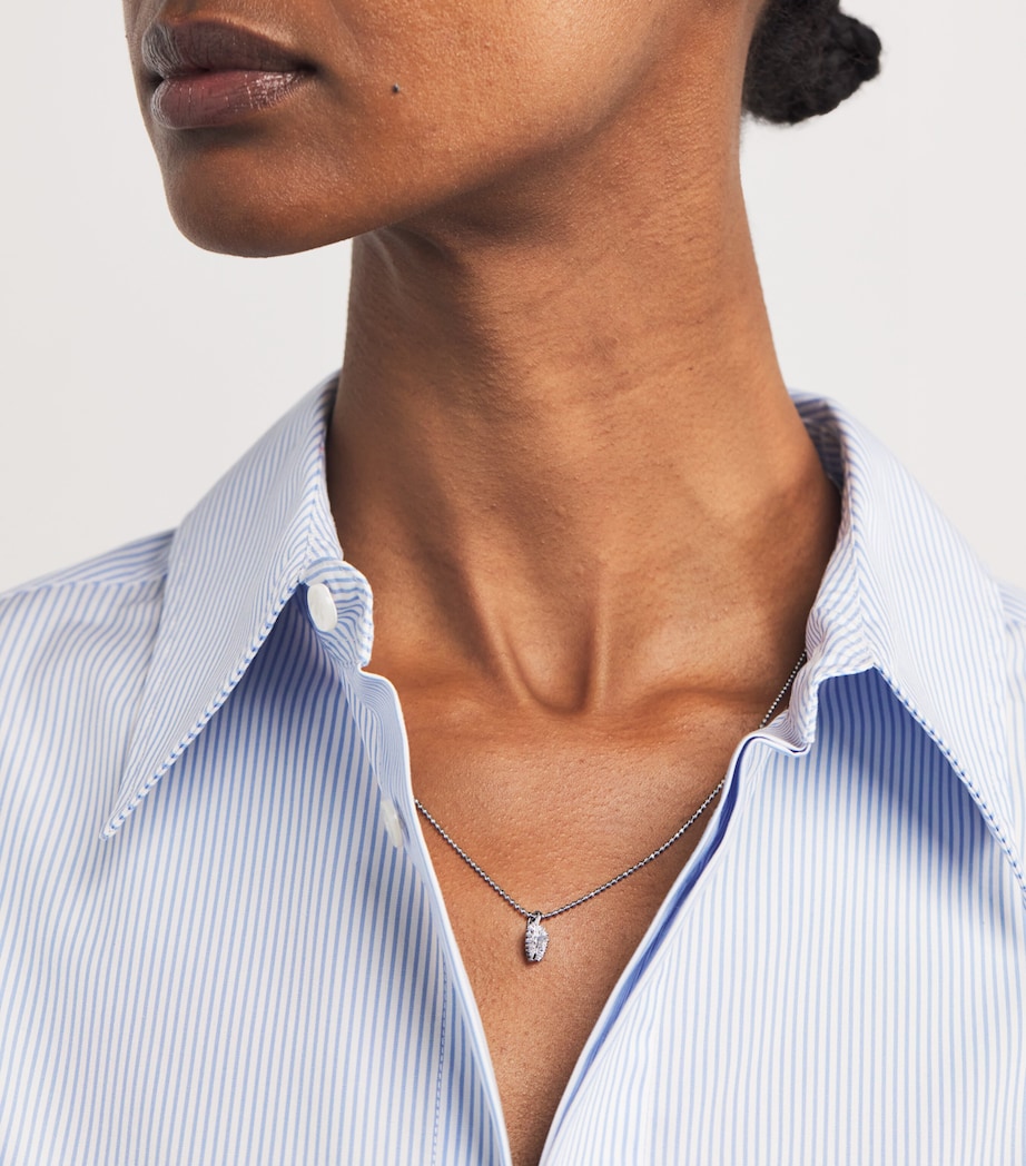 White Gold and Diamond Small Palm Leaf Necklace WHITE GOLD Image 2