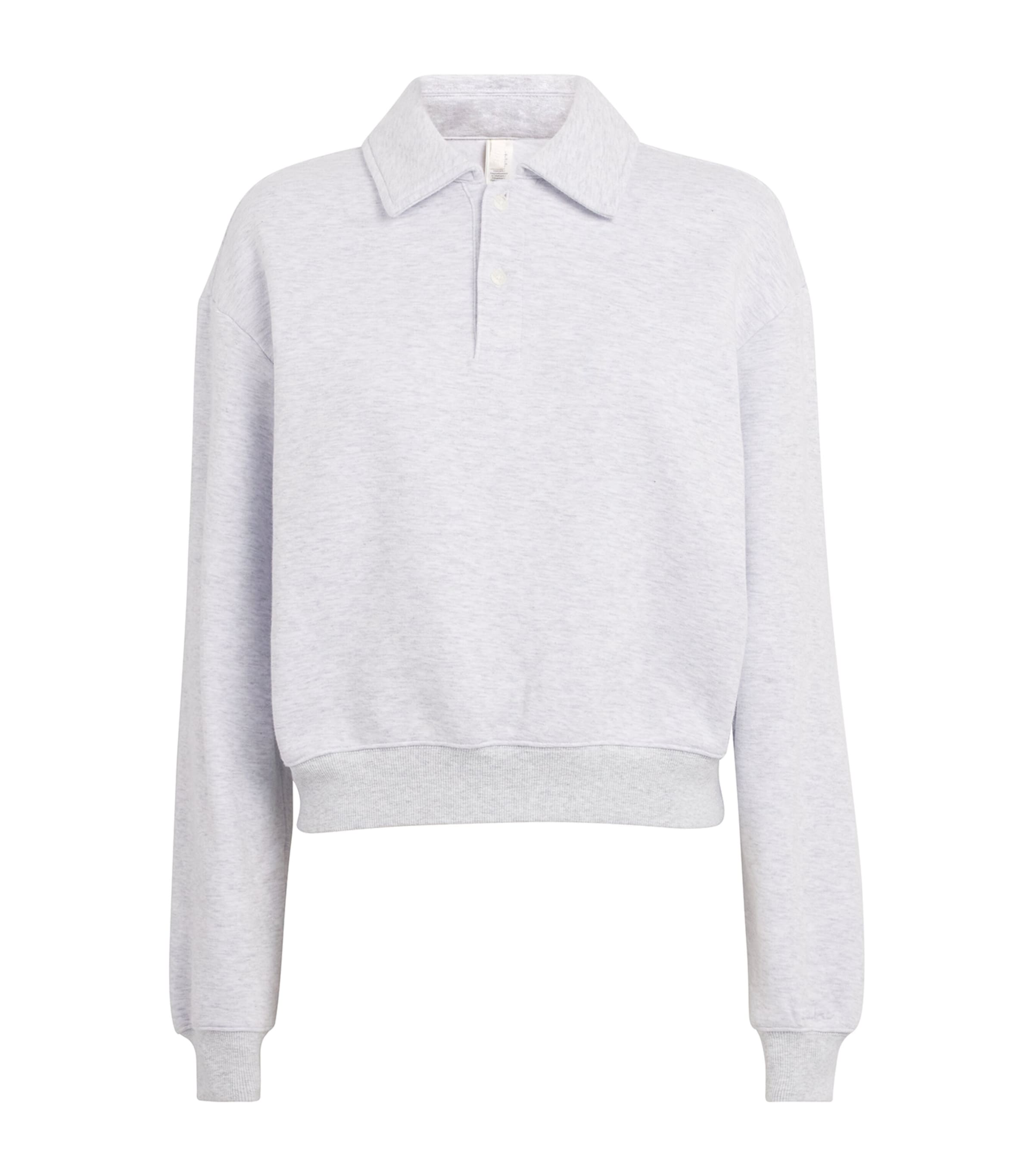 Cotton-Blend Fleece Polo Sweatshirt LIGHT HEATHER GREY Image 1