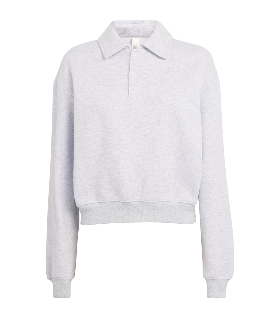 Cotton-Blend Fleece Polo Sweatshirt LIGHT HEATHER GREY Image 1