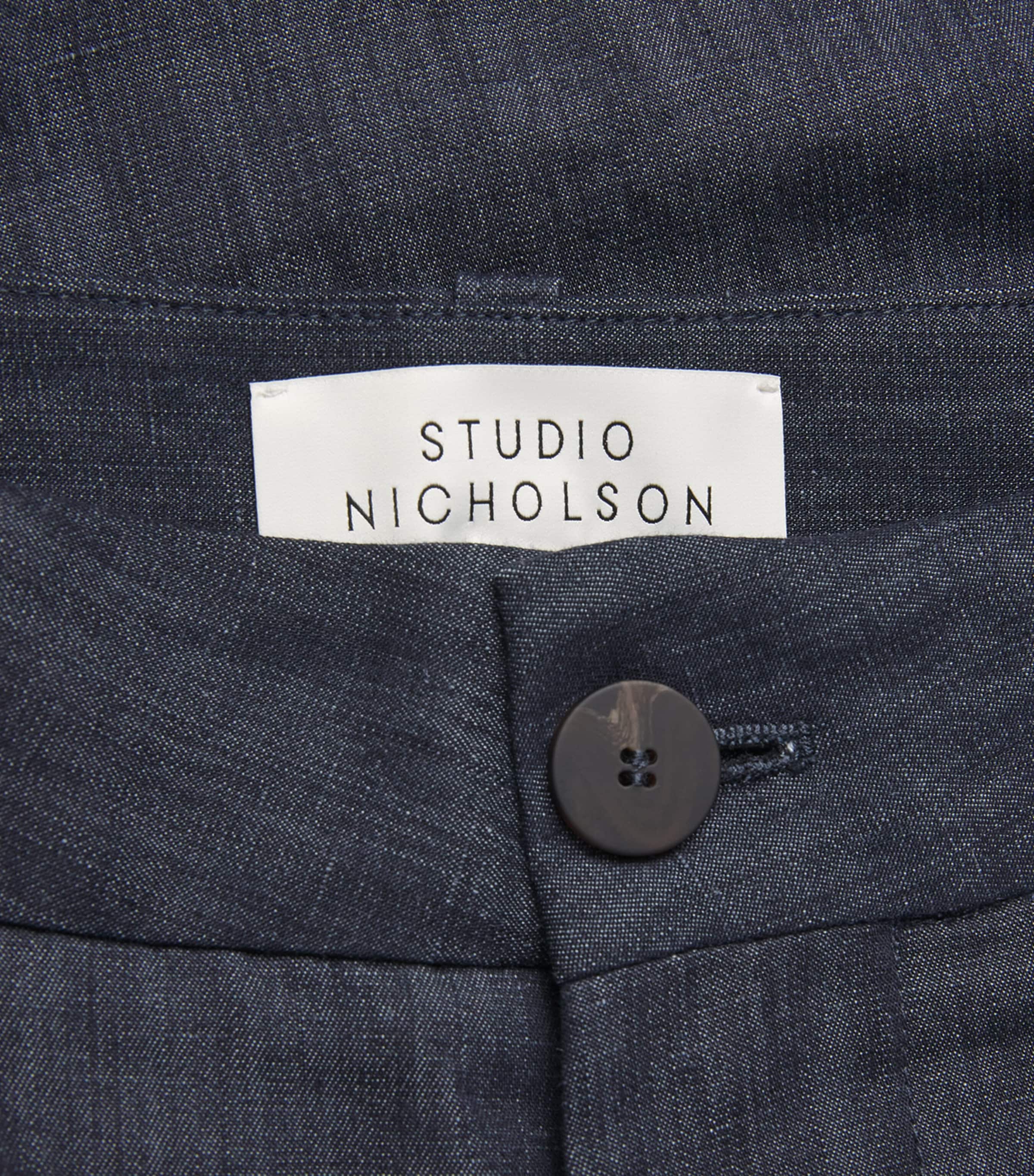 Studio Nicholson Mens Cotton-Linen Curved Trousers Indigo Image 6