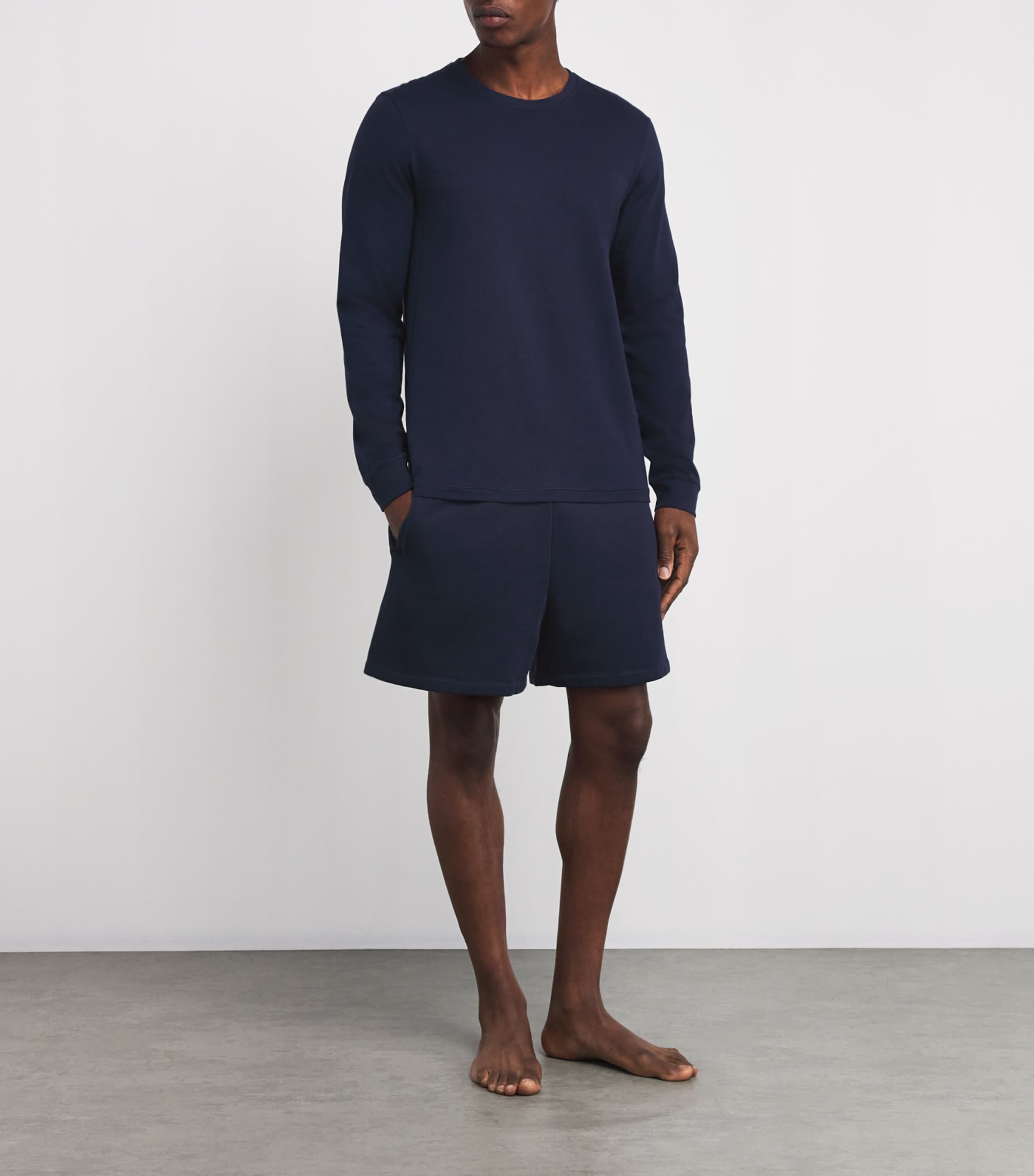 Cotton-Blend Fleece Lounge Shorts NAVY Image 2