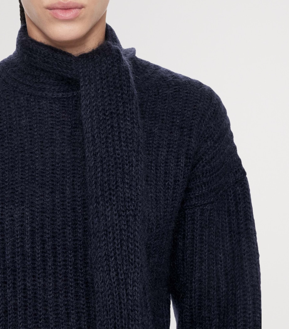 AllSaints Womens Relaxed Tie-Detail Etty Sweater Ink Navy Blue Image 4