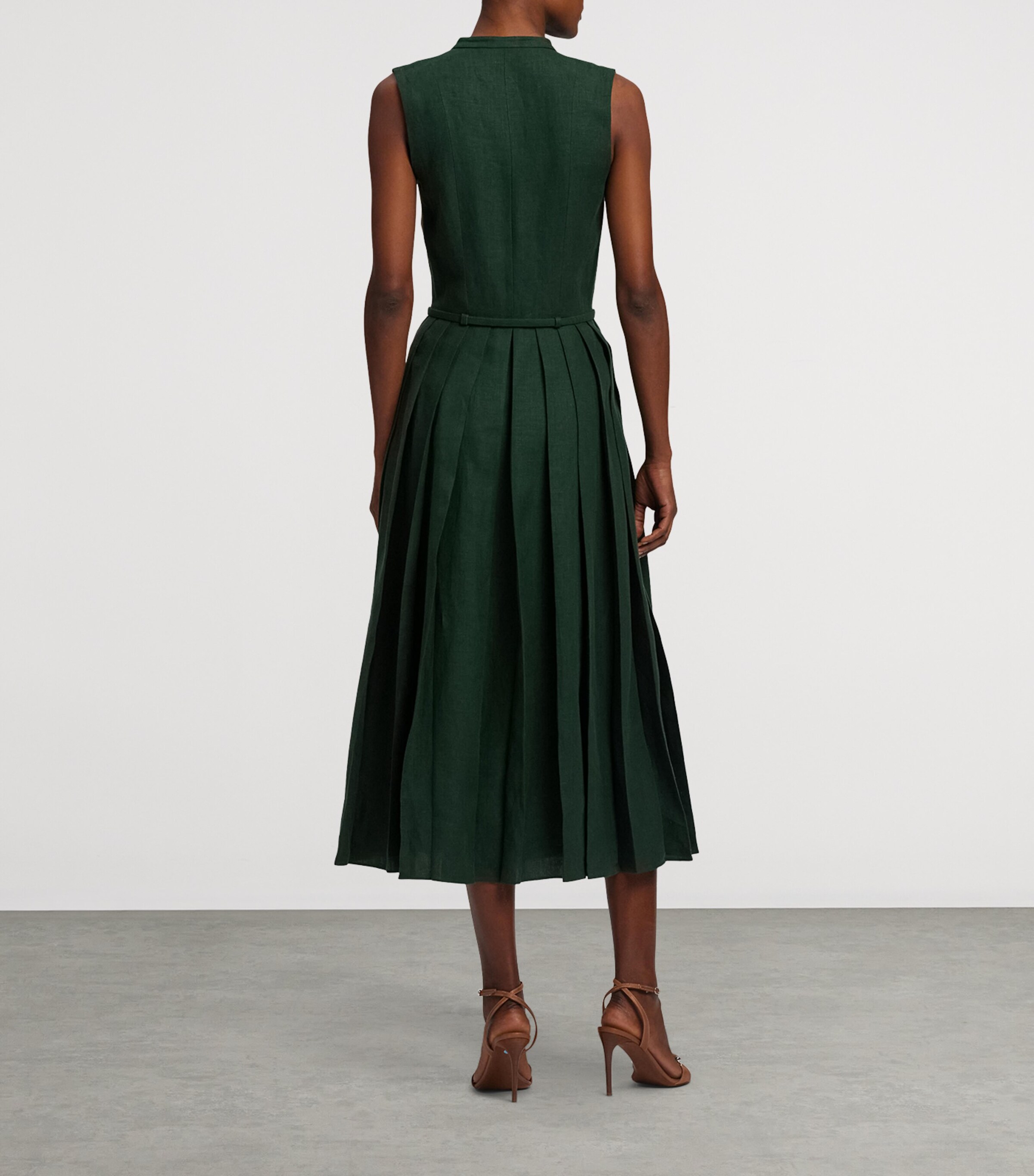 Linen Sleeveless Midi Dress DARK RACING GREEN Image 7