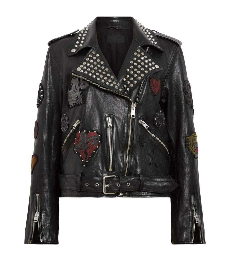 Leather College Biker Jacket BLACK Image 1