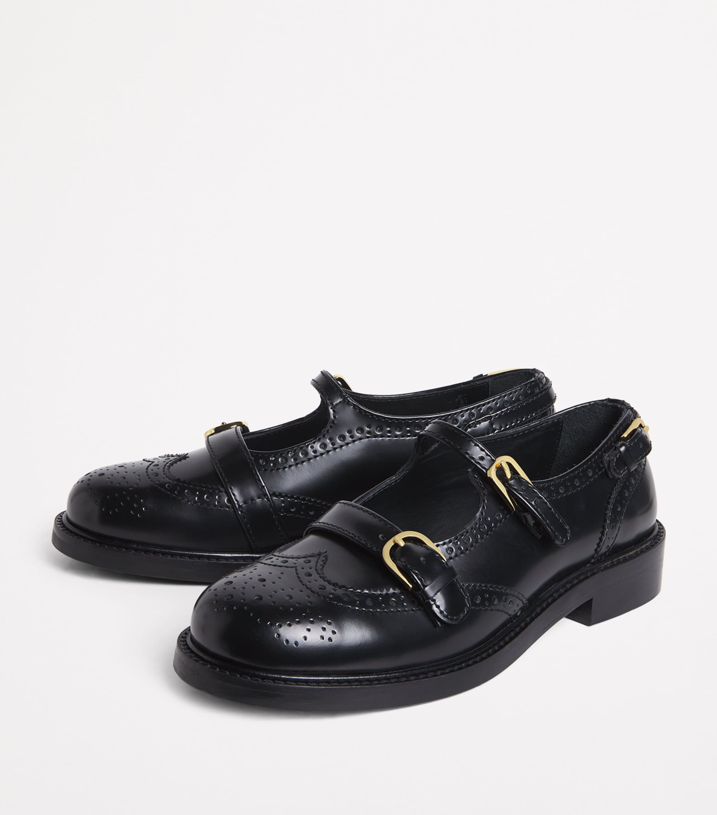 Leather Mary Jane Derby Shoes BLACK Image 3