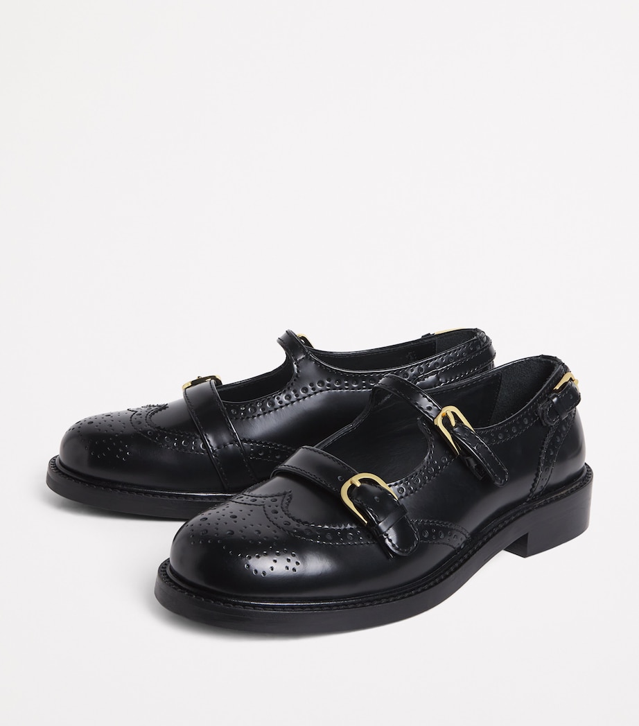 Leather Mary Jane Derby Shoes BLACK Image 3