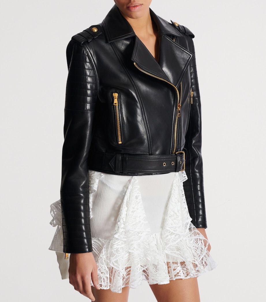 Leather Biker Jacket 0PA NOIR Image 3