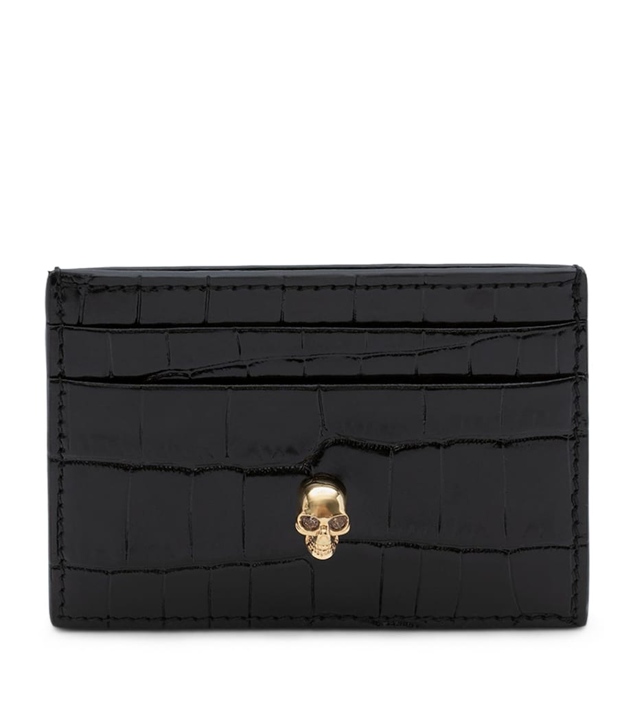 Croc-Embossed Leather Skull Card Holder 1050 Image 1
