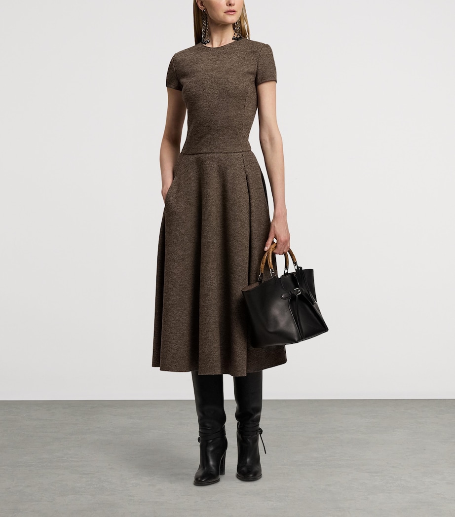 Wool Tick-Weave Margaret Midi Dress DARK BROWN/CAMEL Image 9