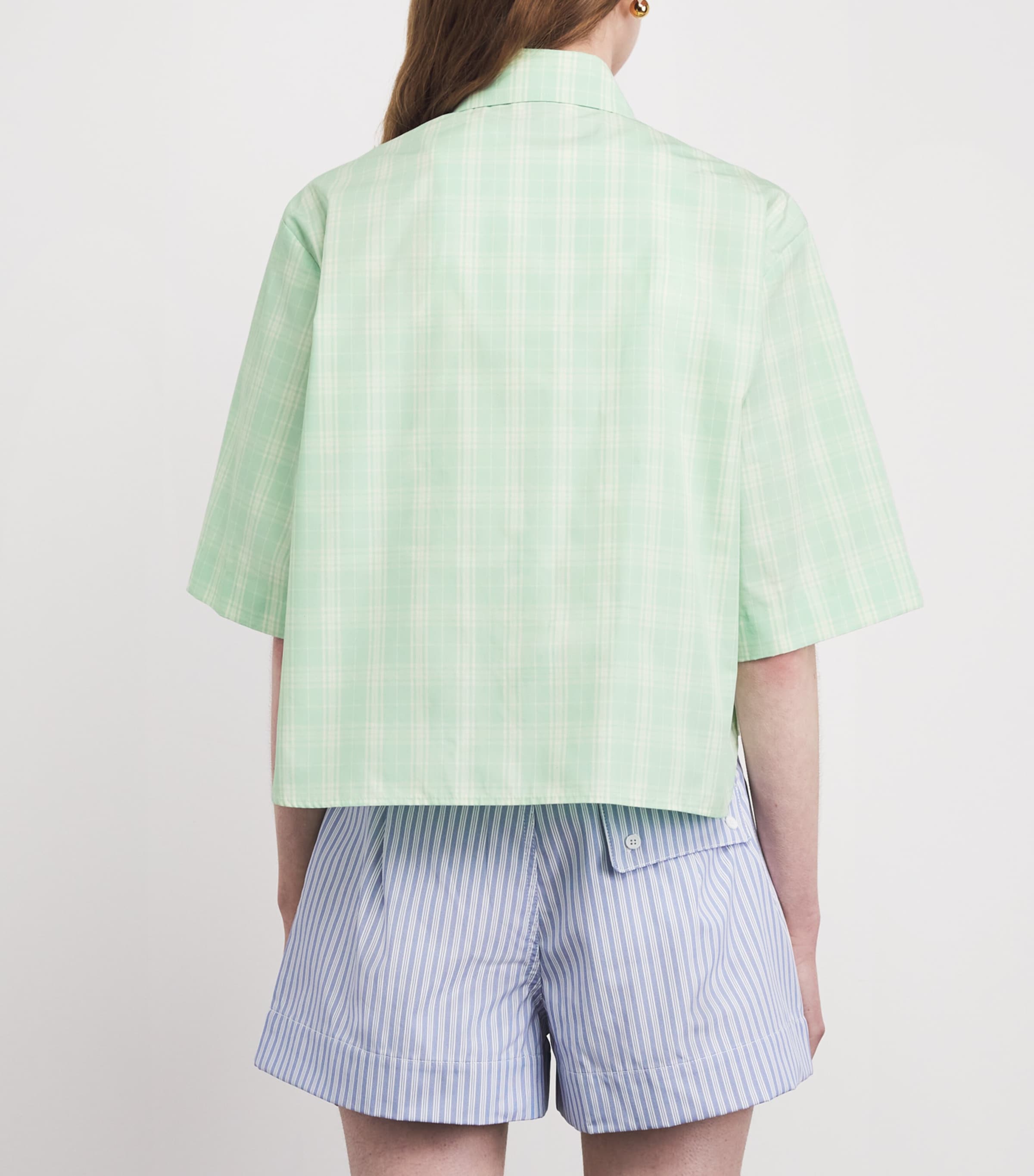 Sandro Paris Womens Cotton Check Shirt Green / Ecru Image 5