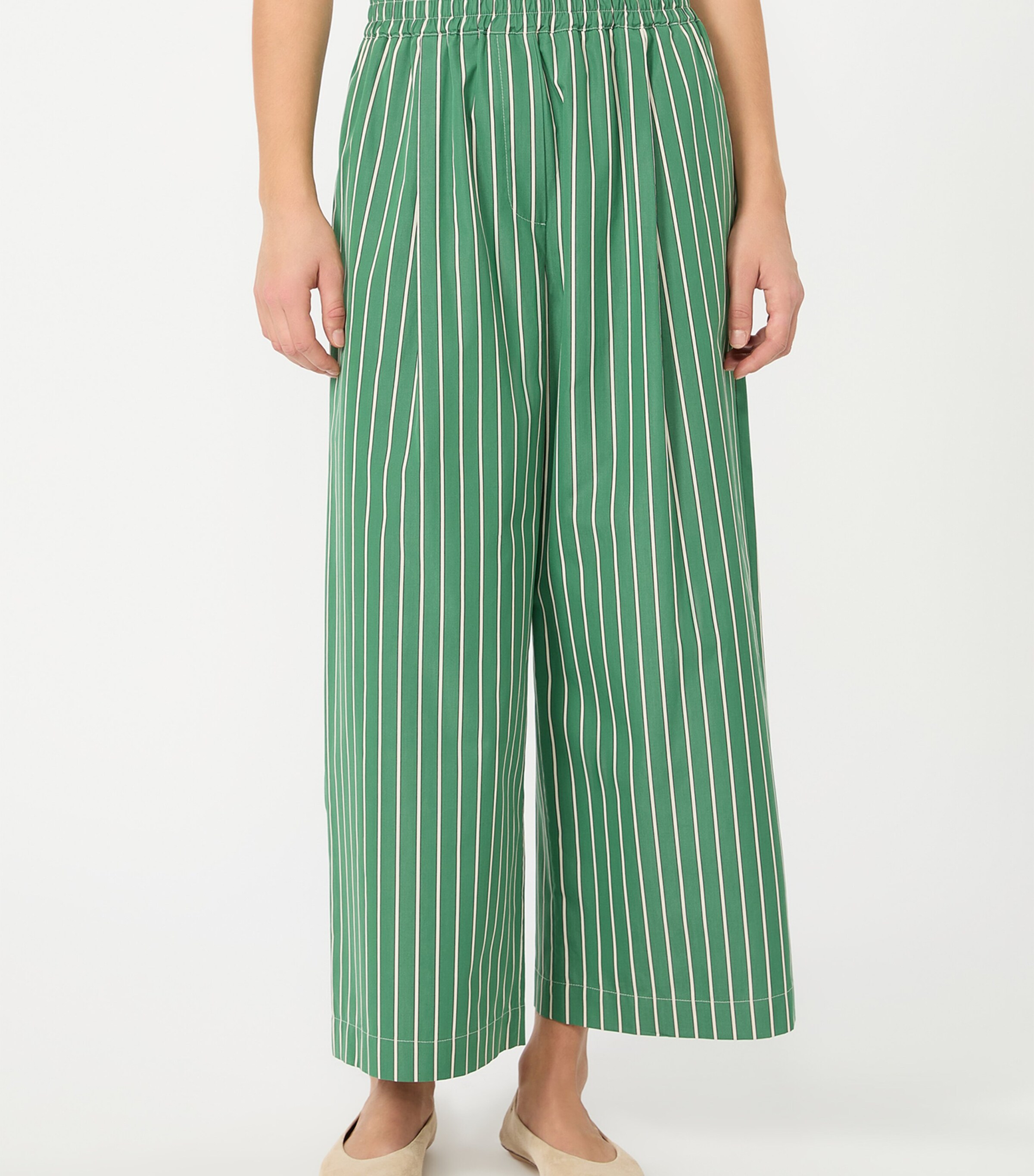 Weekend Max Mara Womens Cotton Striped Wide-Leg Trousers Green Image 3