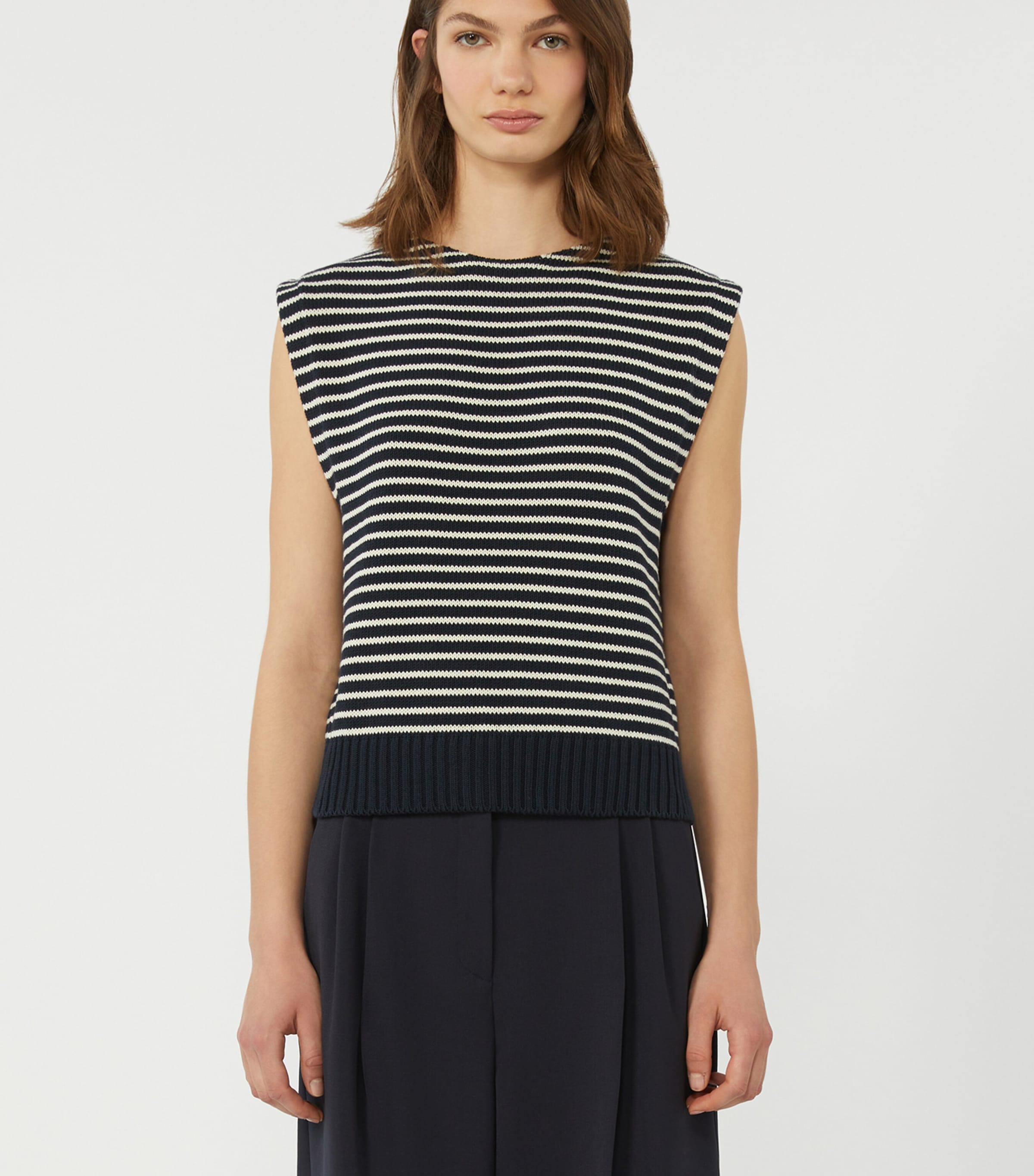 Weekend Max Mara Womens Cotton-Blend Stripe Sweater Vest Navy Image 2