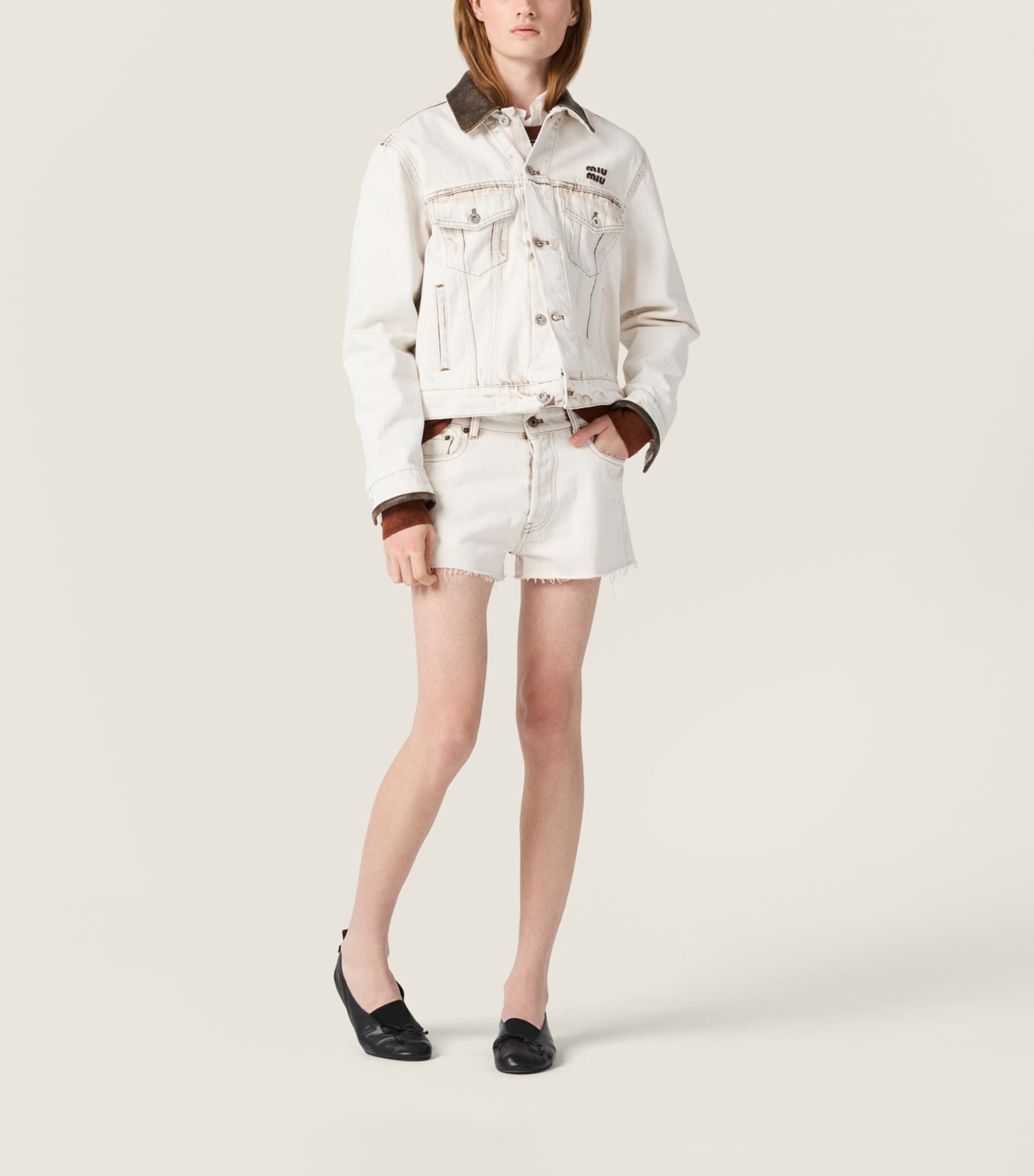 Miu Miu Womens Bleached Denim Jacket Image 2