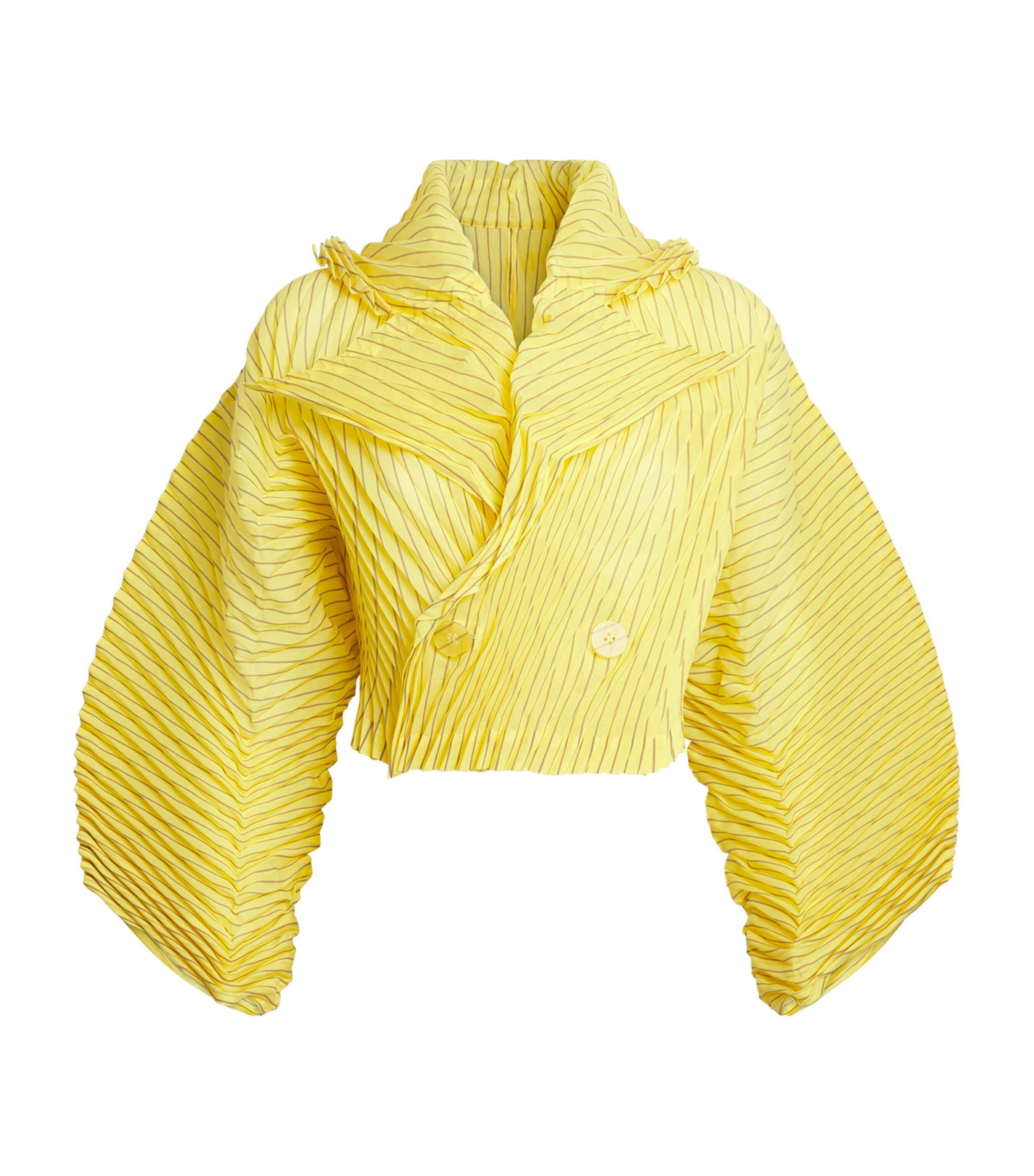 Issey Miyake Hand Pleats Stripe Jacket In Yellow