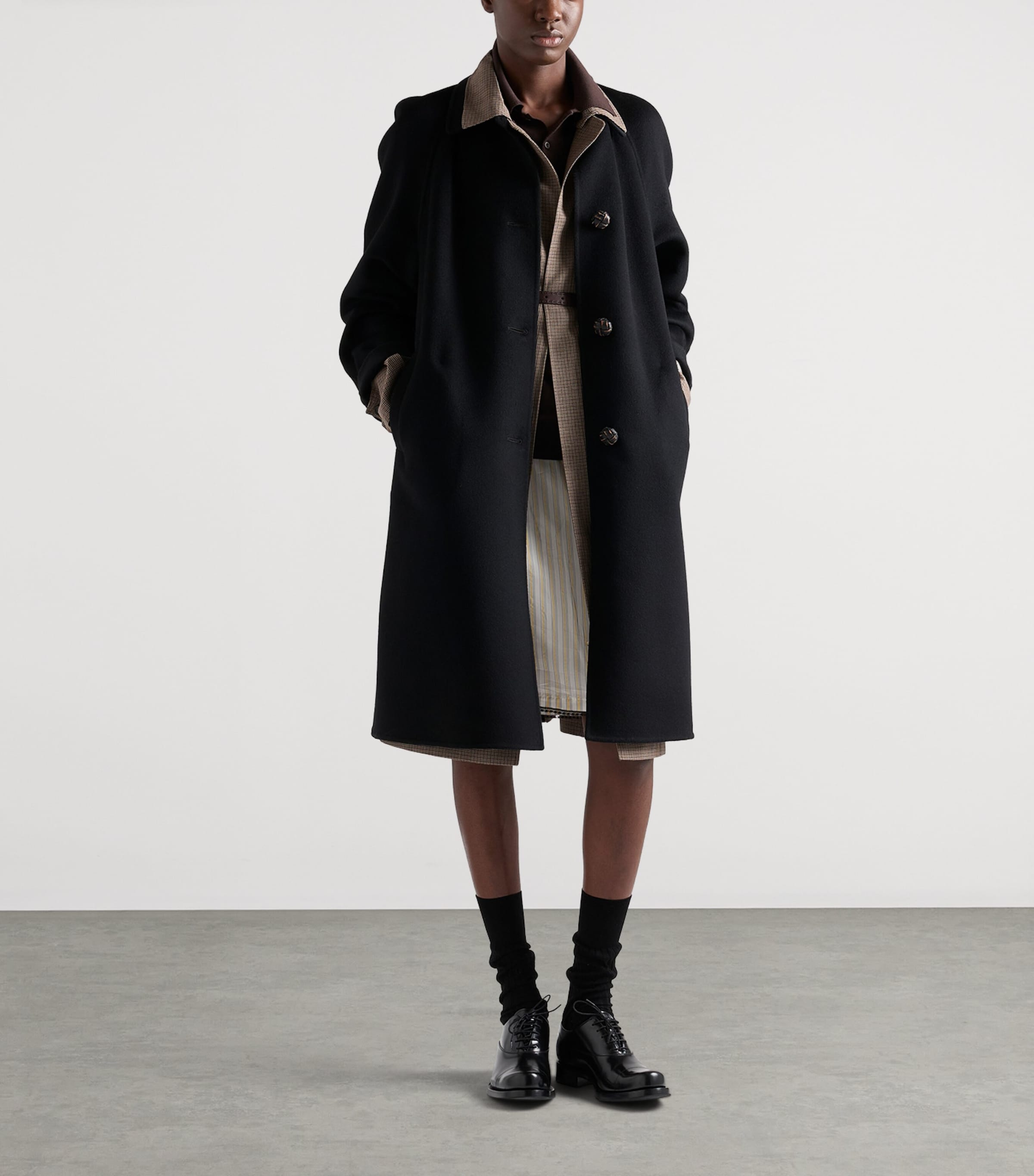 Prada Womens Wool-Cashmere Single-Breasted Coat Black Image 2