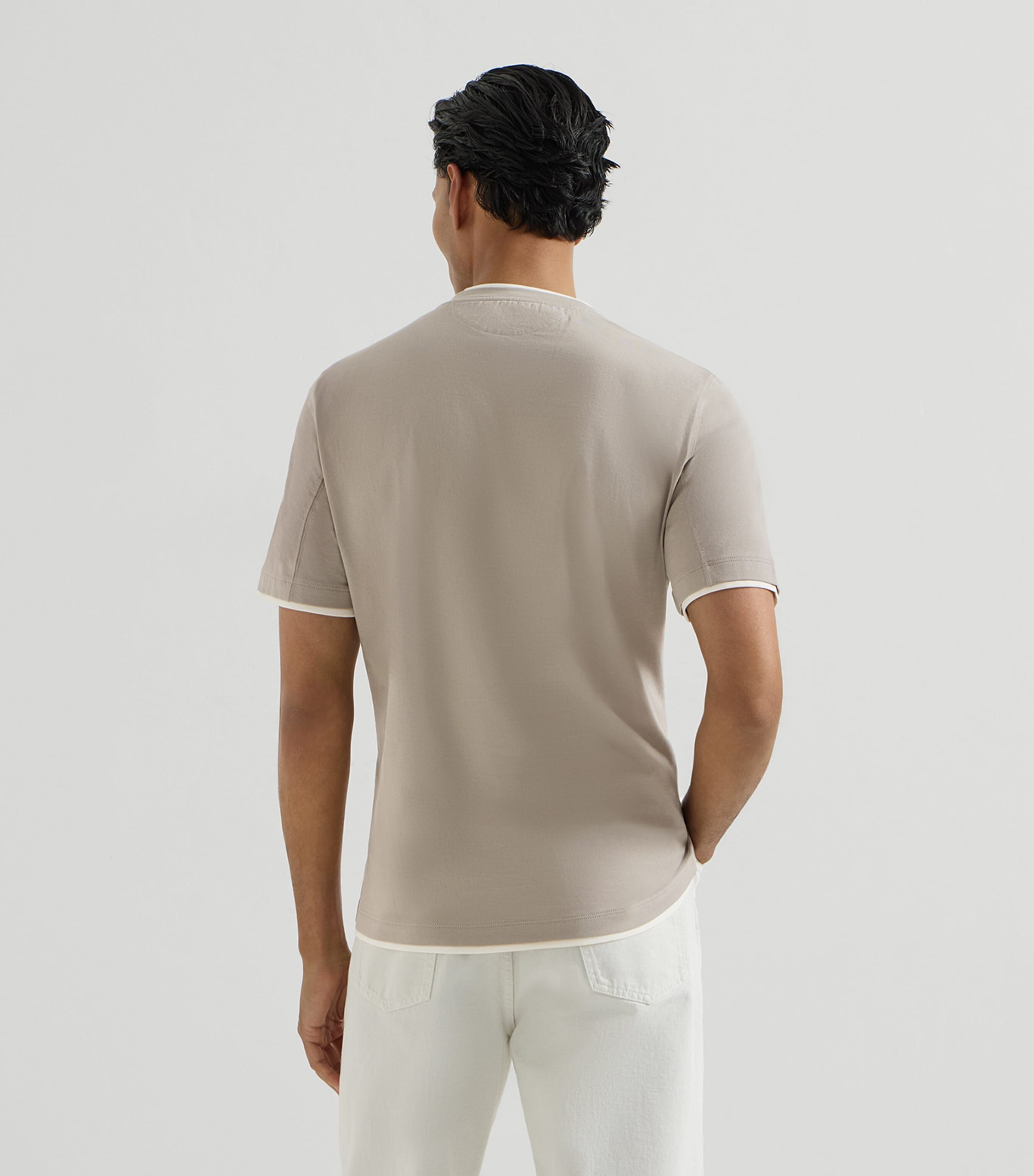 Brunello Cucinelli Mens Cotton Faux-Layer T-Shirt Grey+white Image 5