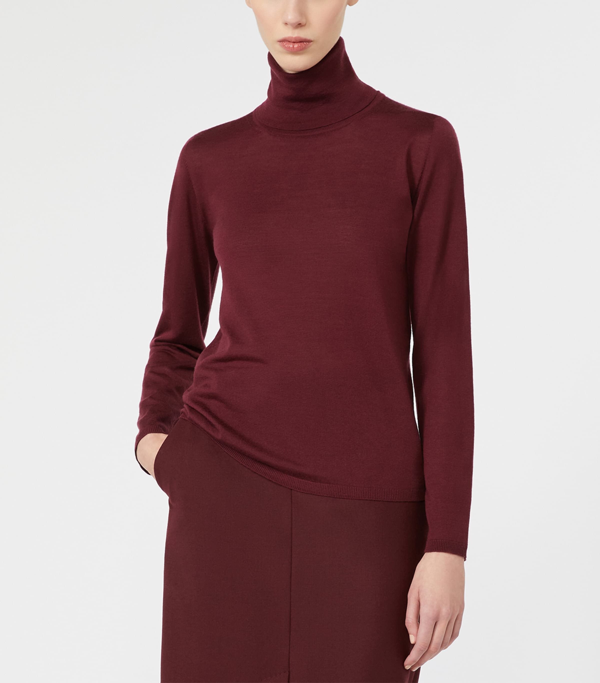 Max Mara Womens Virgin Wool Rollneck Sweater Red Purple Image 3