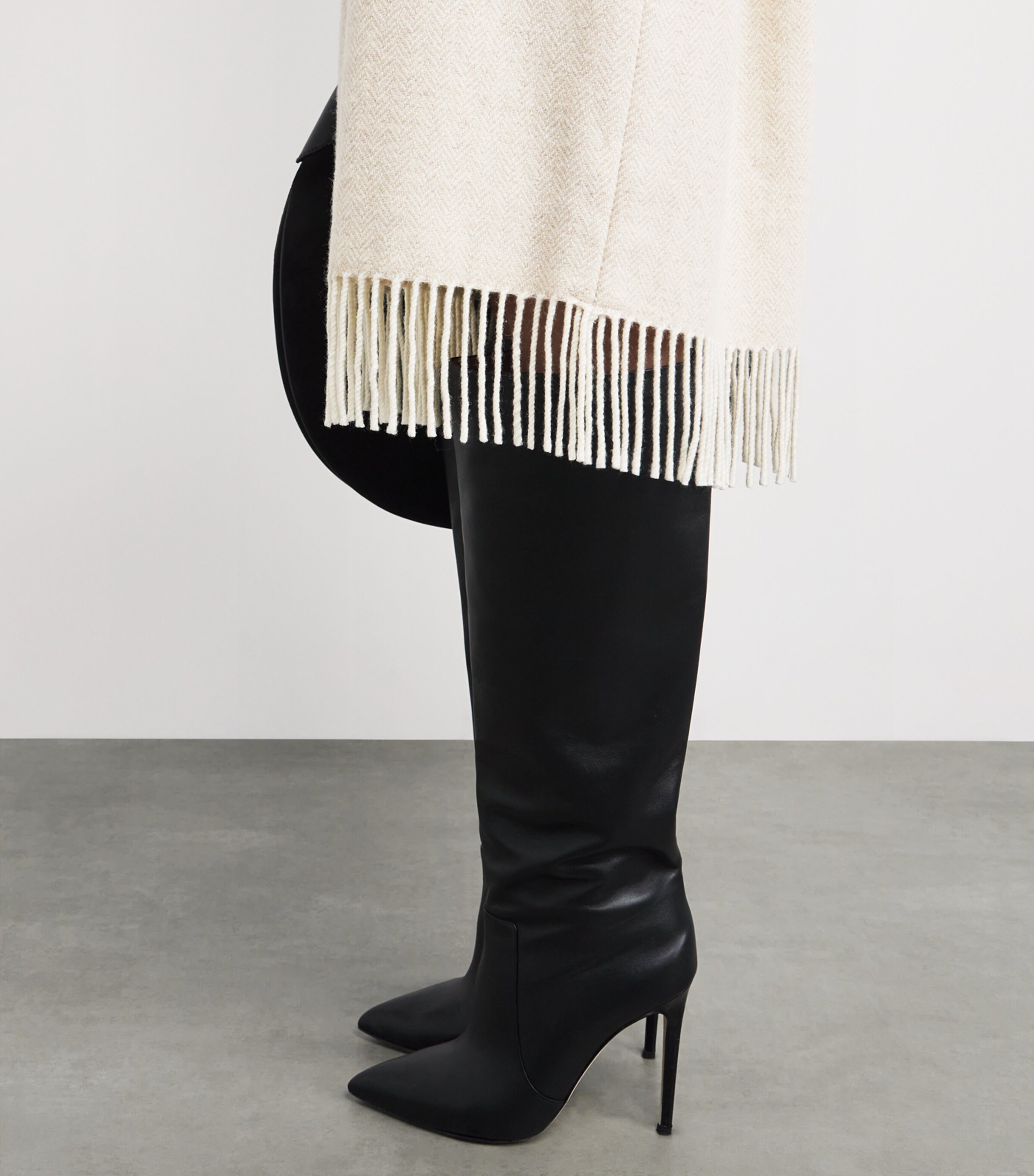 Wool-Blend Wrap Pencil Skirt CREAM HERRINGBONE Image 6