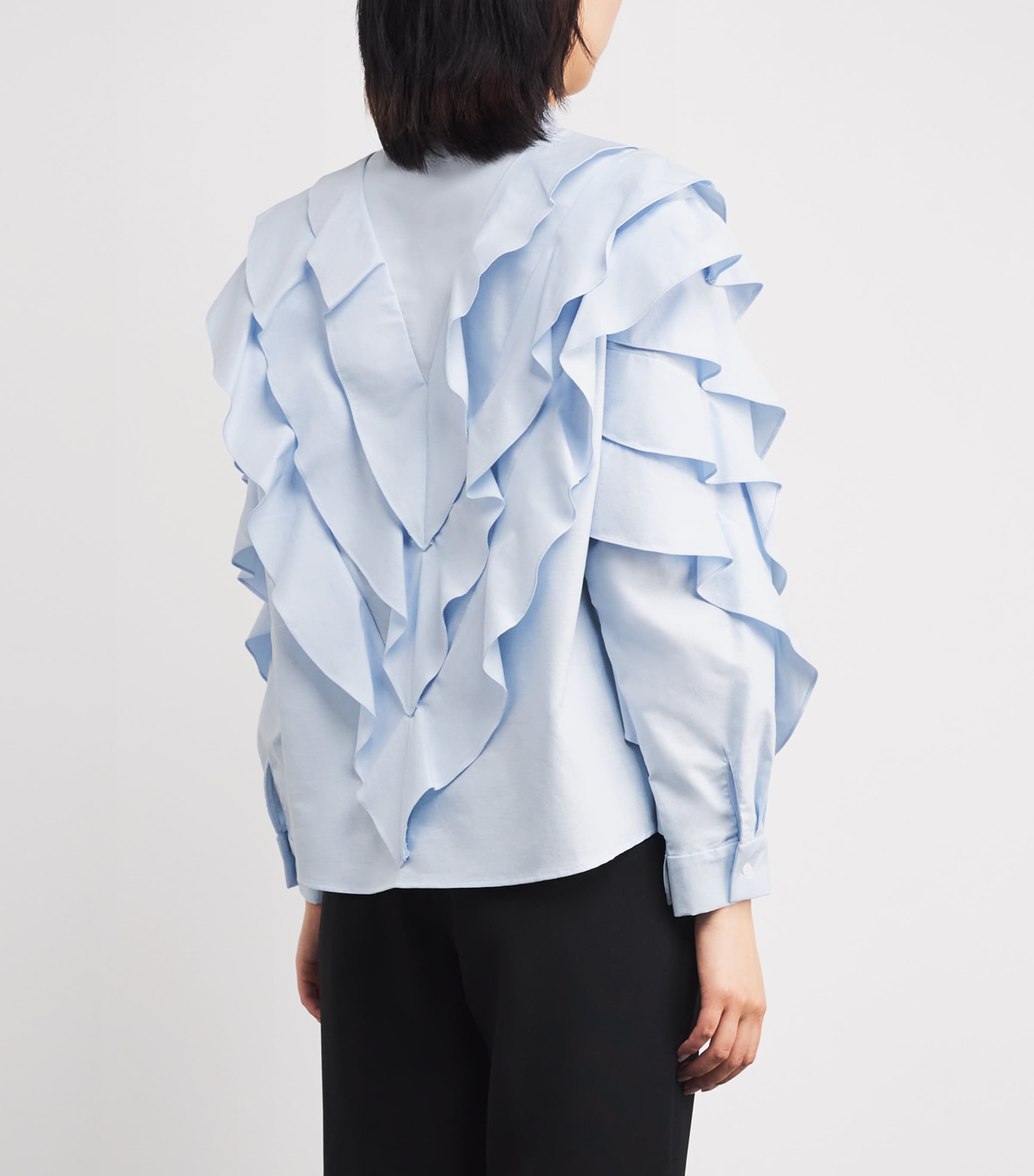 Sandro Paris Womens Cotton Ruffled Shirt Sky Blue Image 4