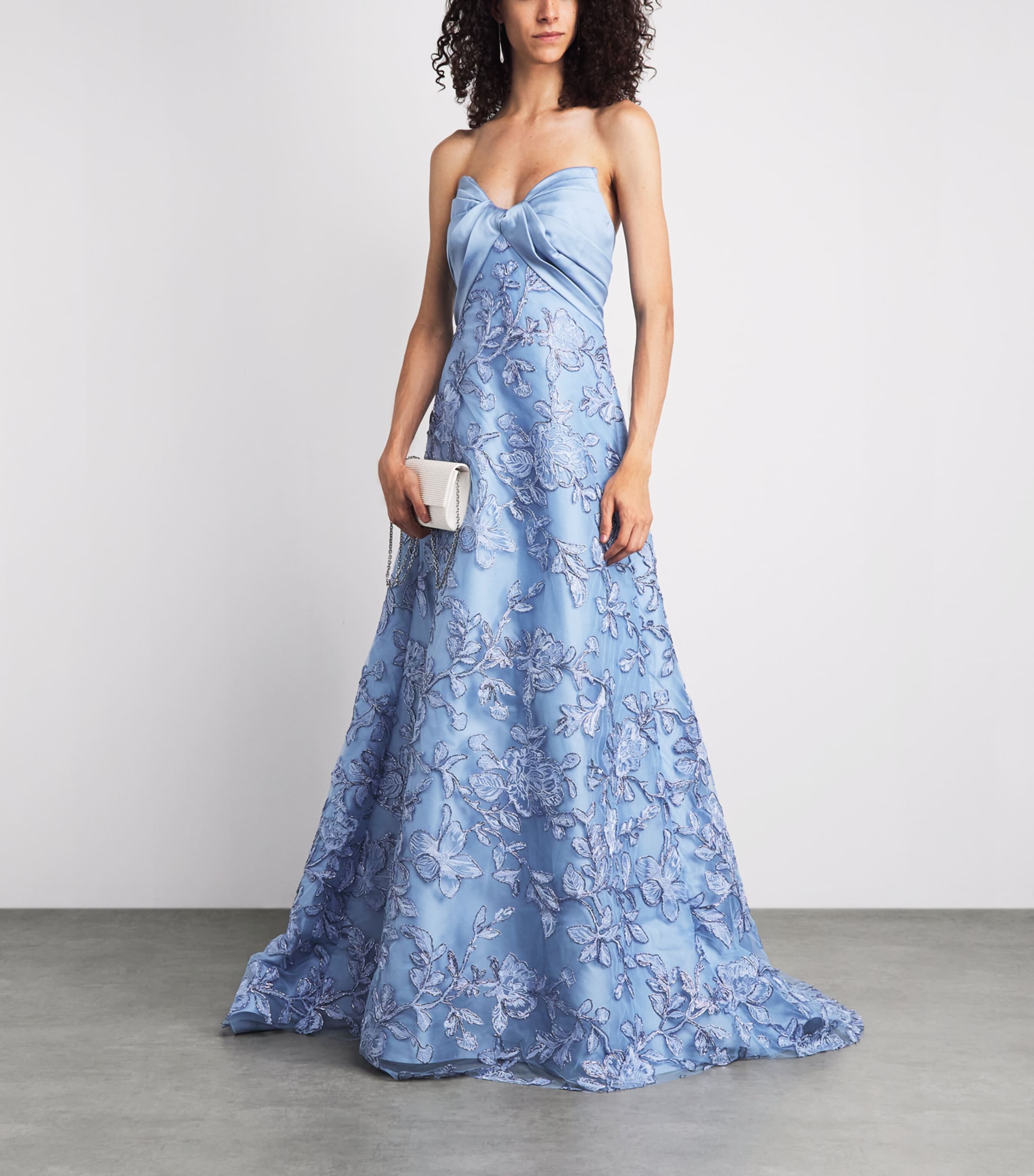 Pamella Roland Womens Embellished Mikado Gown Sky Blue Image 2