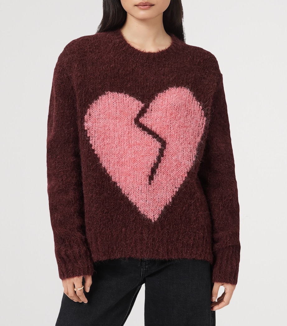 Wool-Blend Luv Heart Crewneck Sweater OXBLOOD RED/PINK Image 4