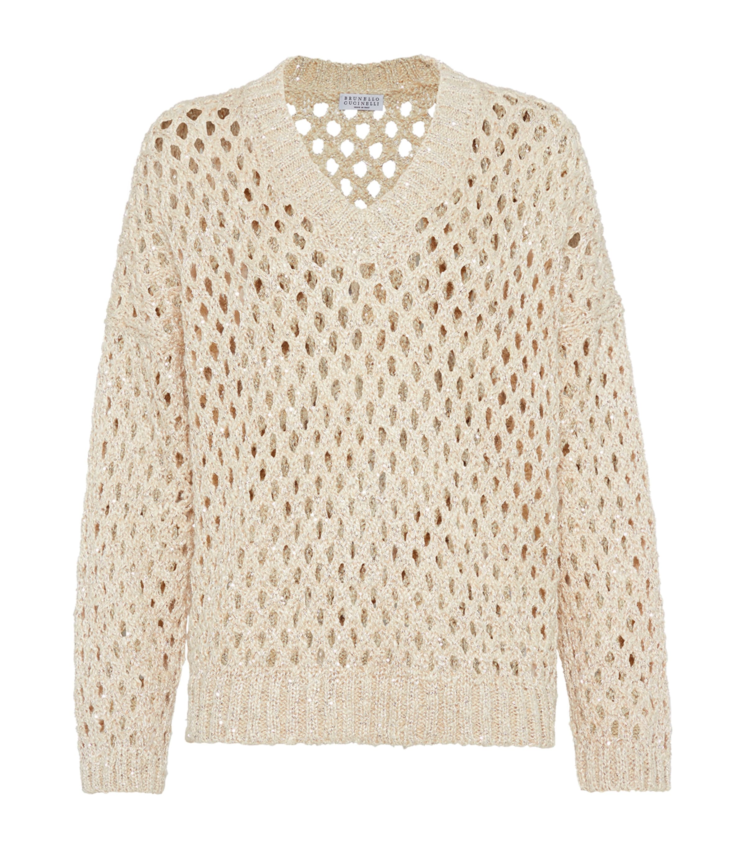 Brunello Cucinelli Net Dazzling Sweater In Brown