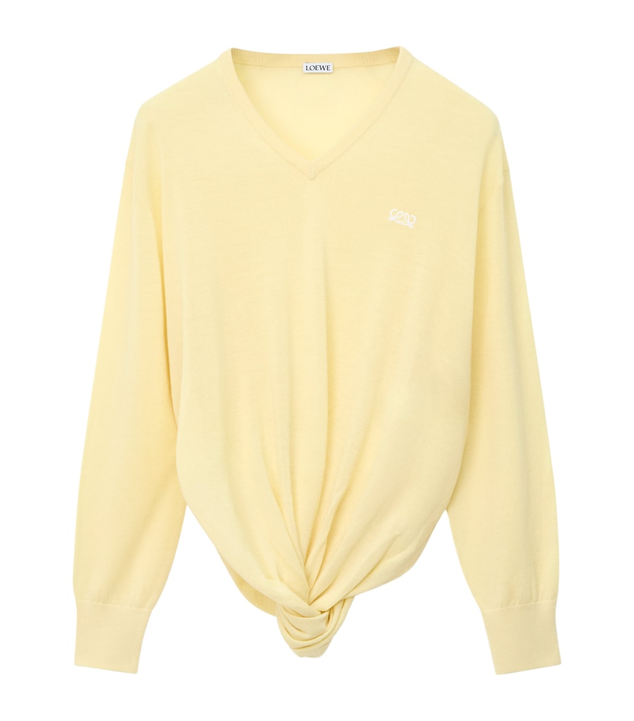 LOEWE Womens Wool-Blend V-Neck Sweater Light Yellow Image 1