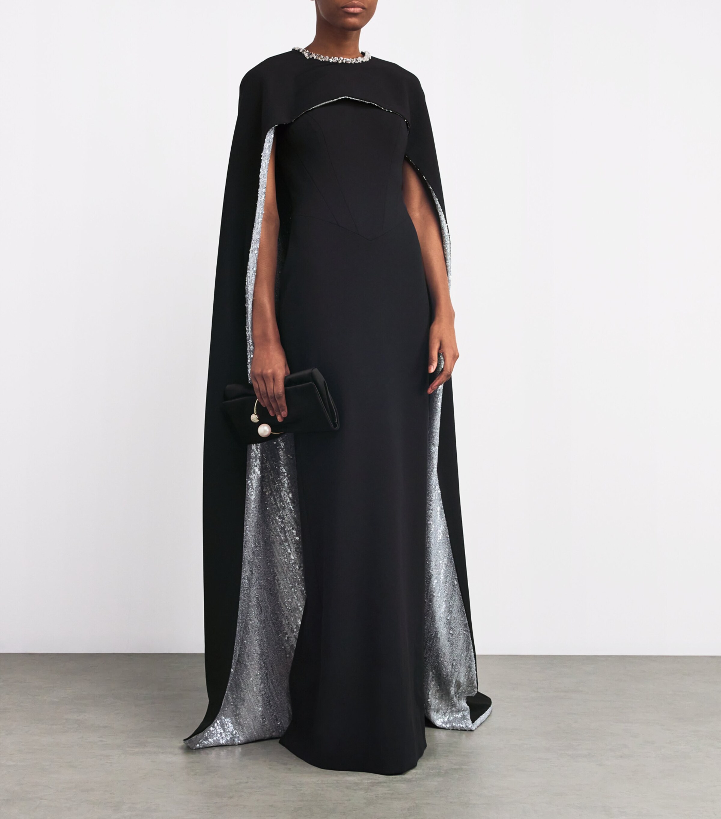 Sequinned Cape Gown BLACK/SILVER Image 2