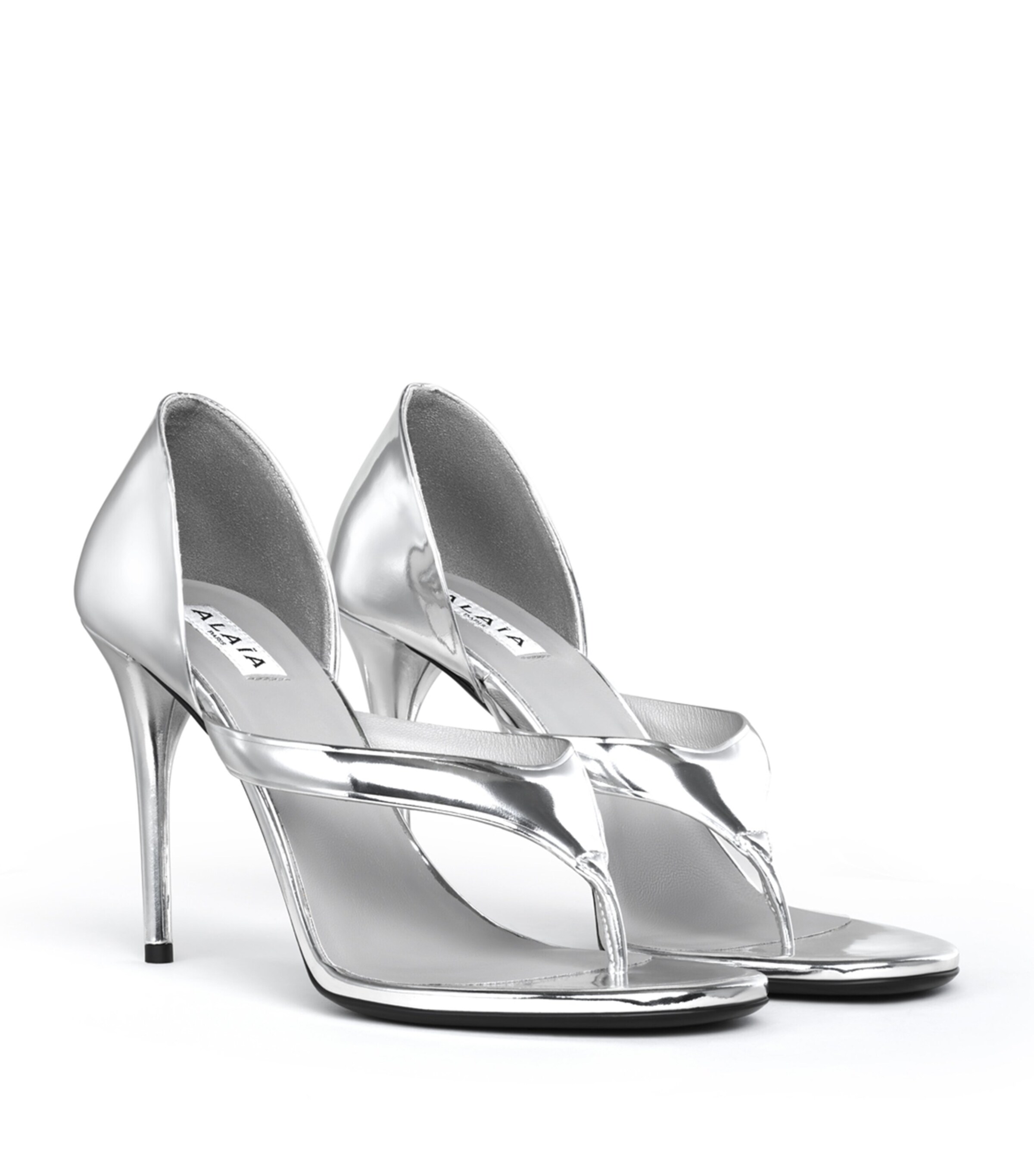 Alaïa Laminated Leather Infradito Sandals 90 White Silver Image 2