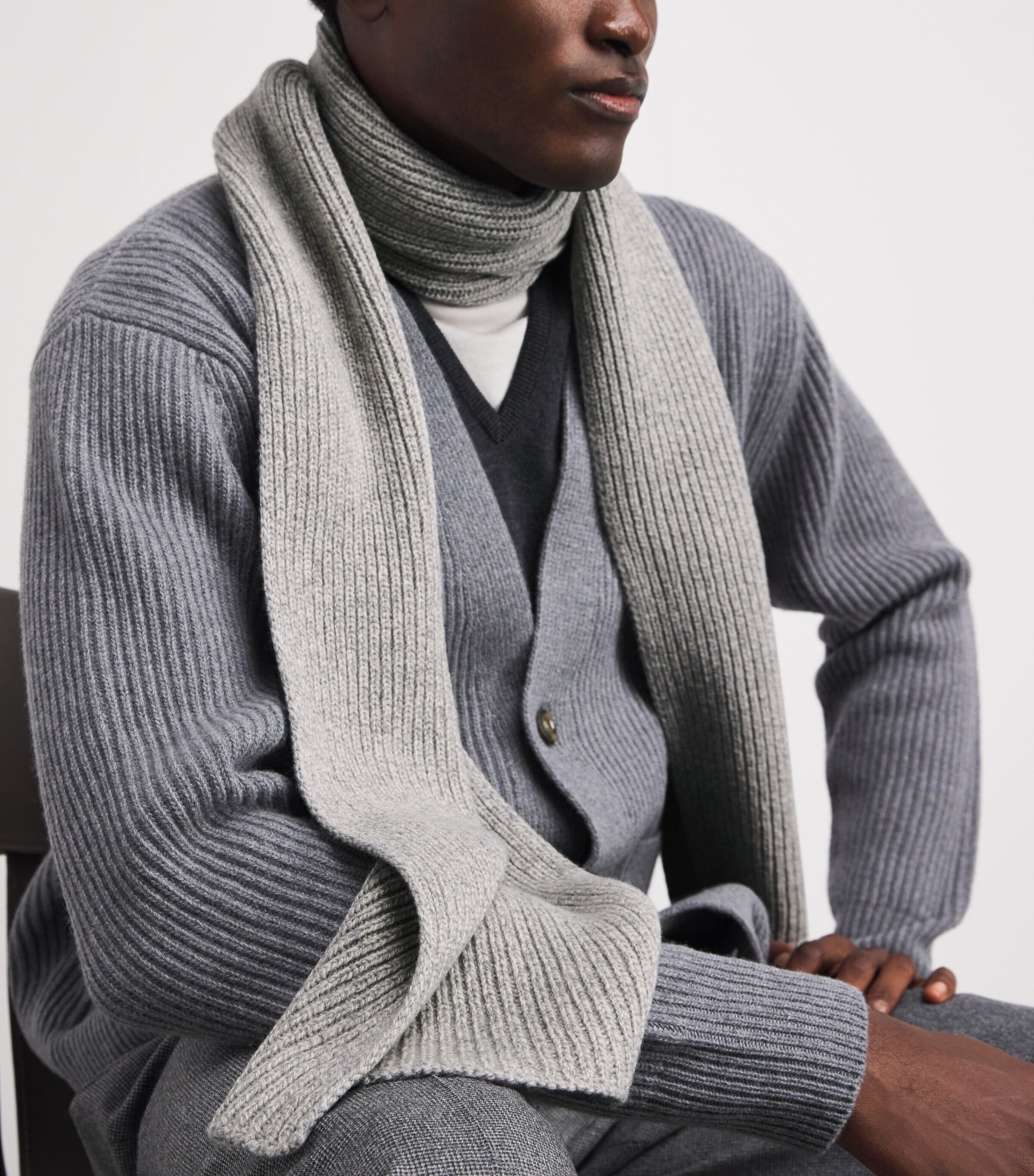 John Smedley Cashmere-Wool Ribbed Scarf Polar Image 3