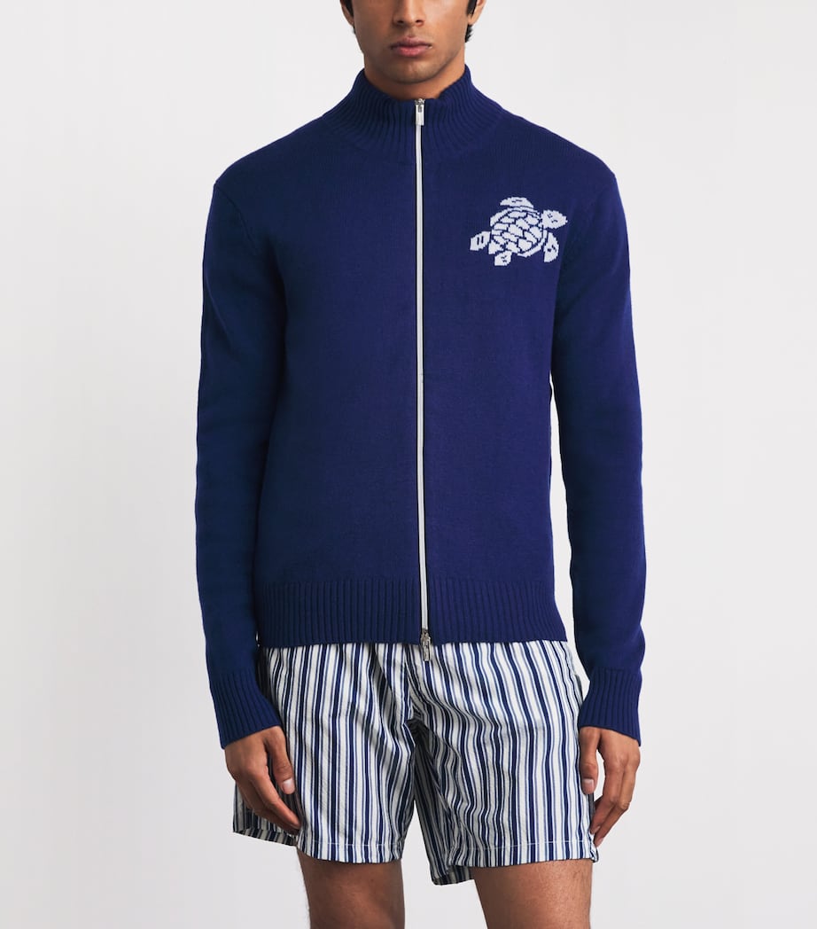 Vilebrequin Mens Virgin Wool-Cashmere Juan Zip-Up Cardigan Bleu Marine Image 4