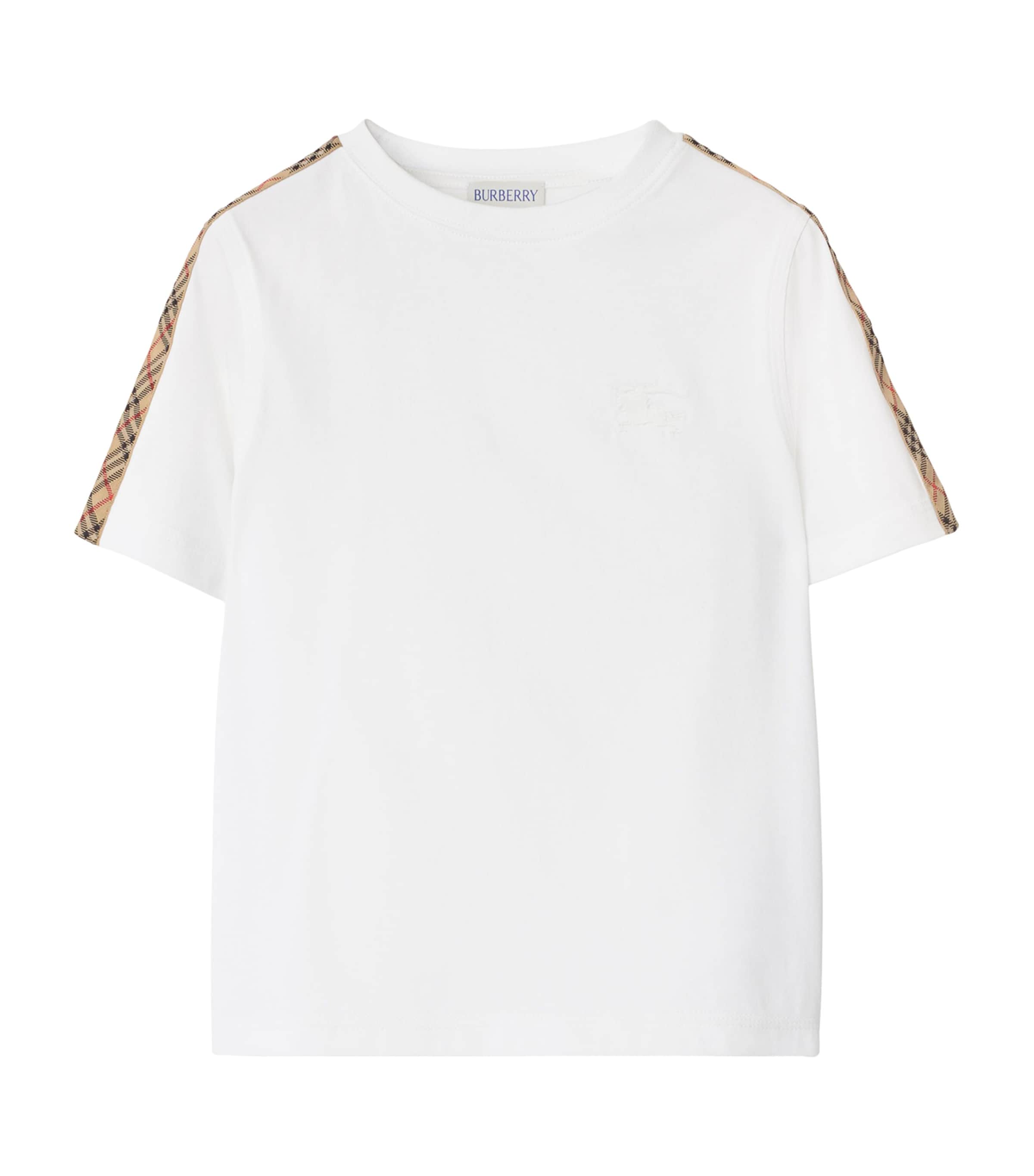 Burberry Childrens Check Trim Cotton T-shirt In White