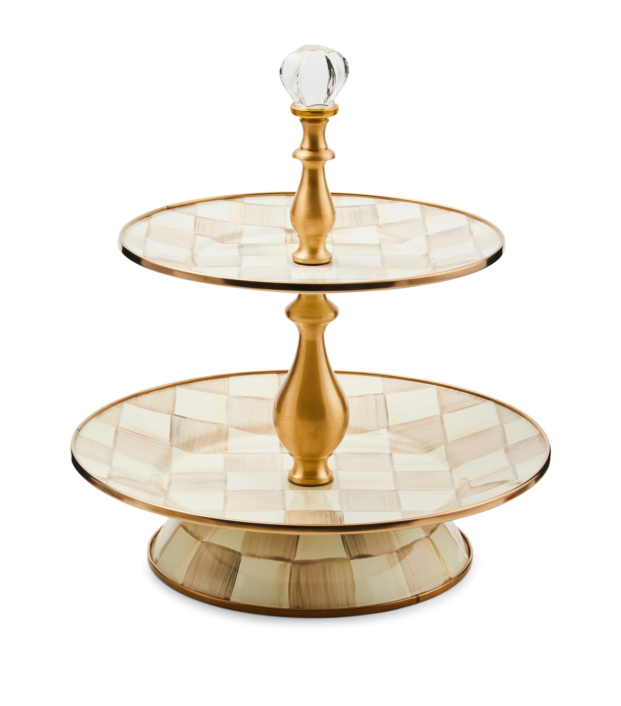 MacKenzie-Childs Mocha Check 2-Tier Cake Stand (28cm) Beige Image 1