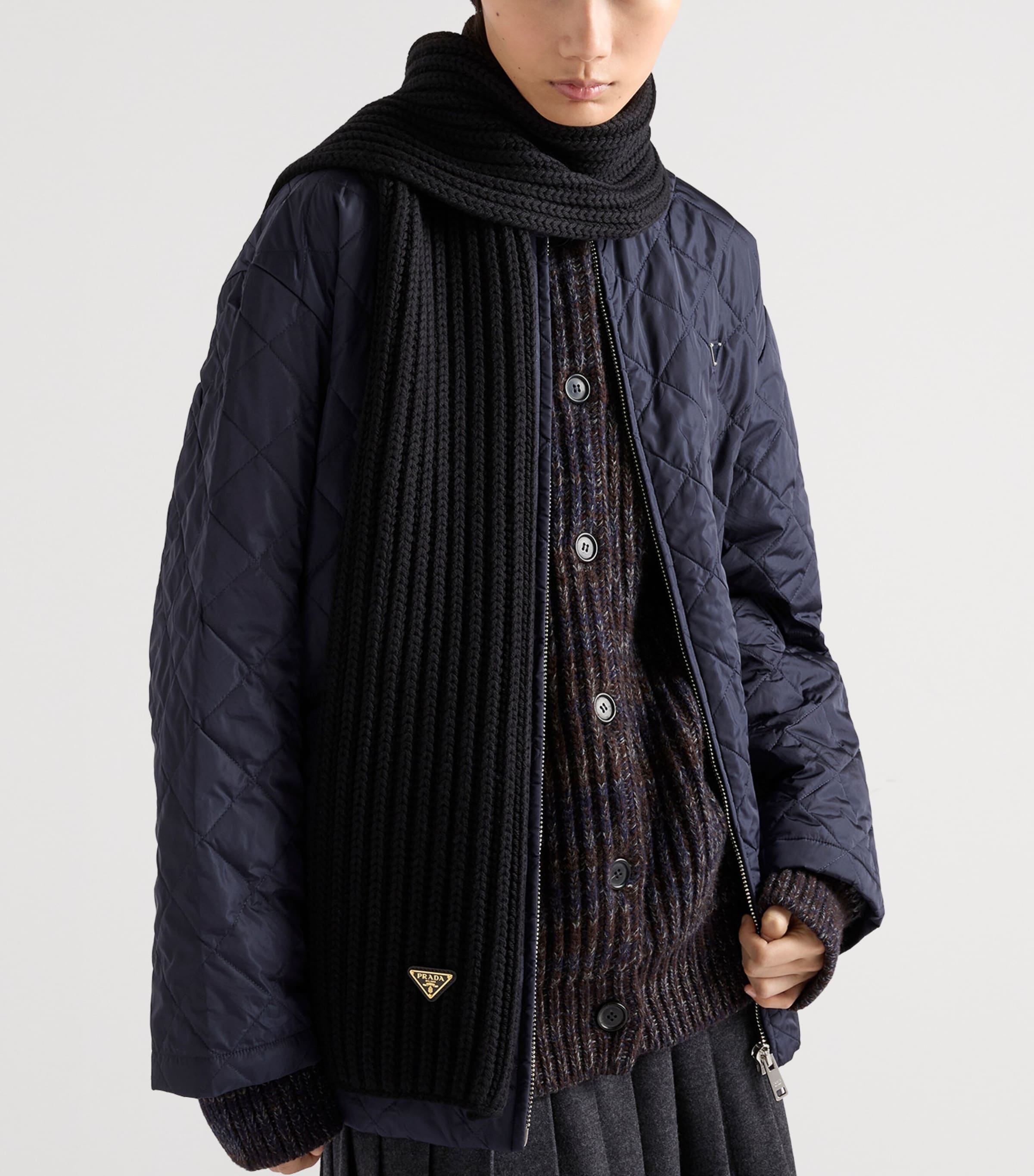 Prada Virgin Wool Logo Scarf Black Image 2