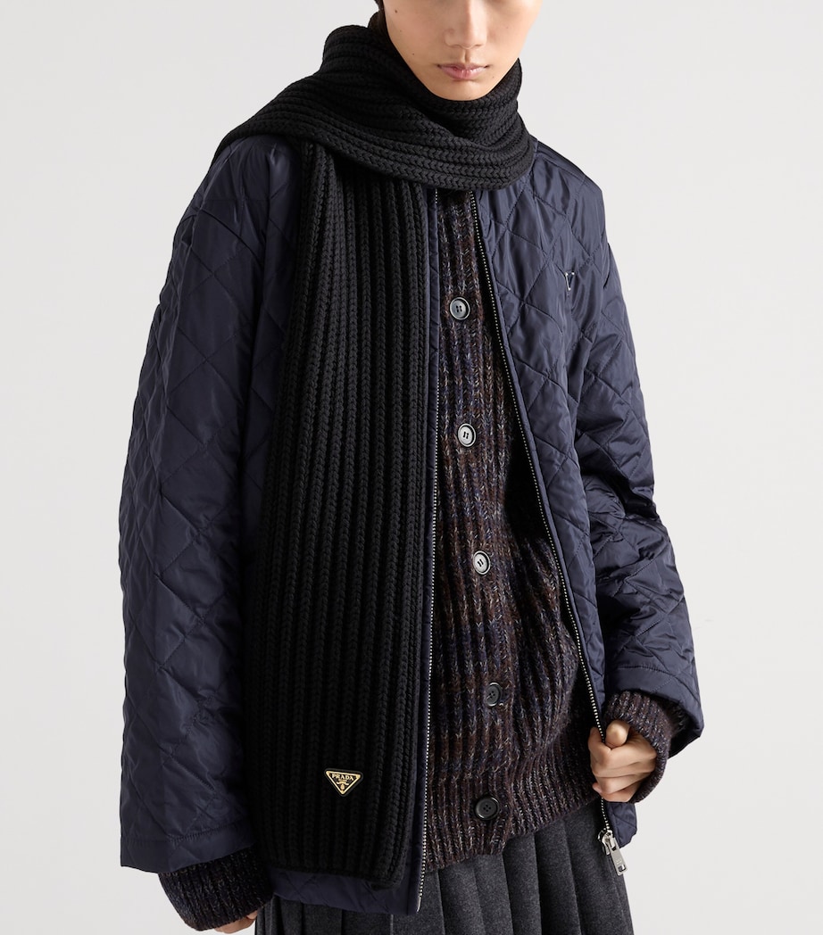 Prada Virgin Wool Logo Scarf Black Image 2