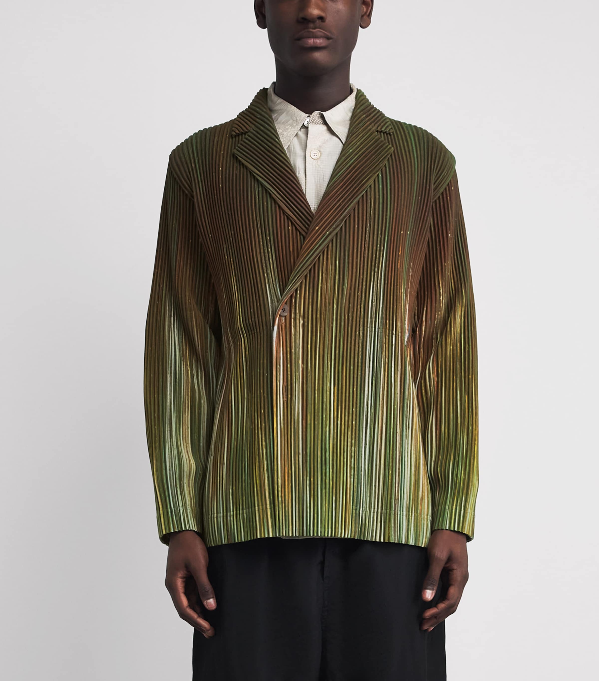 Homme Plissé Issey Miyake Mens Pleated Blazer Green Image 4