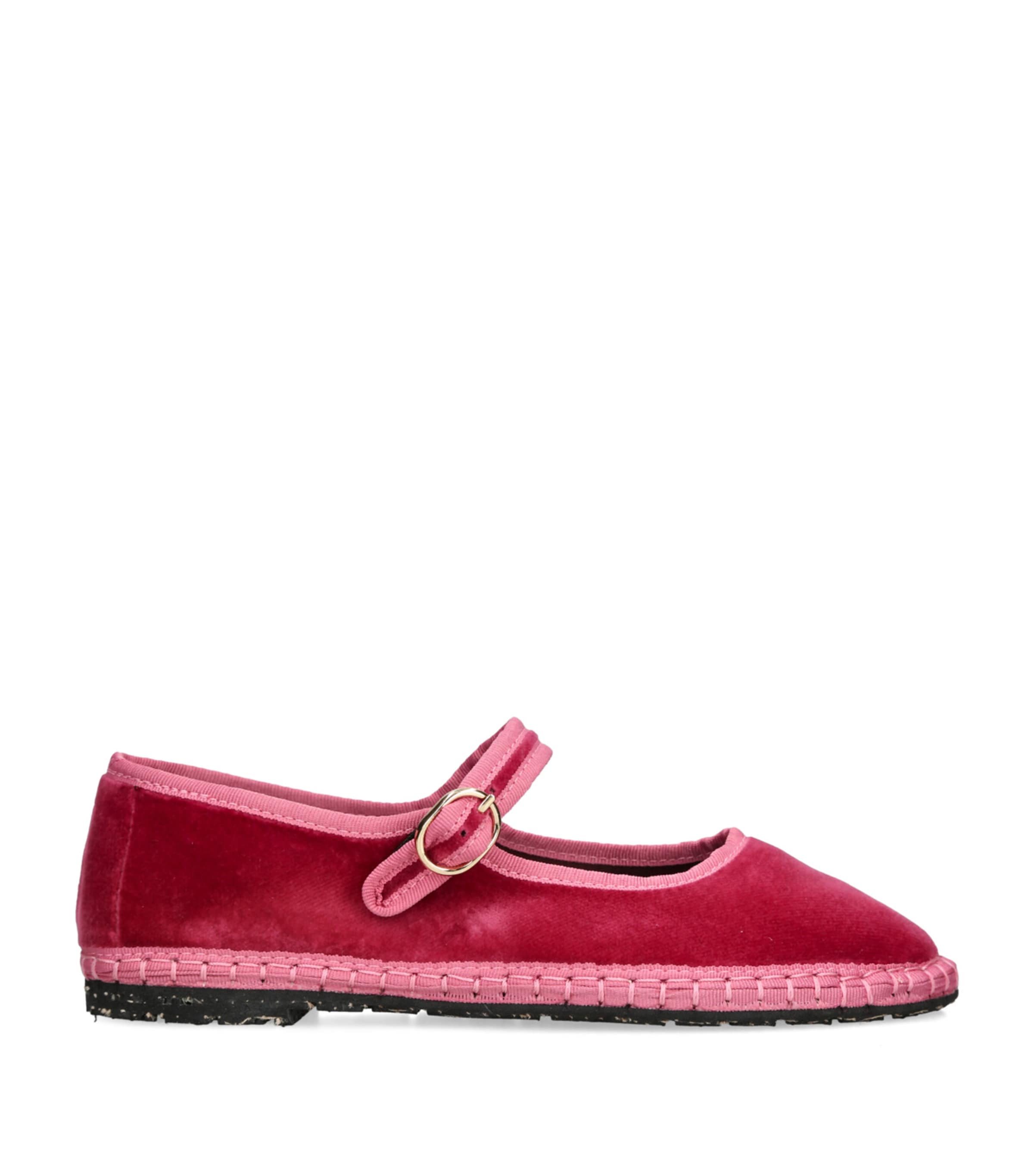 Flabelus Velvet Frances Mary Janes In Pink