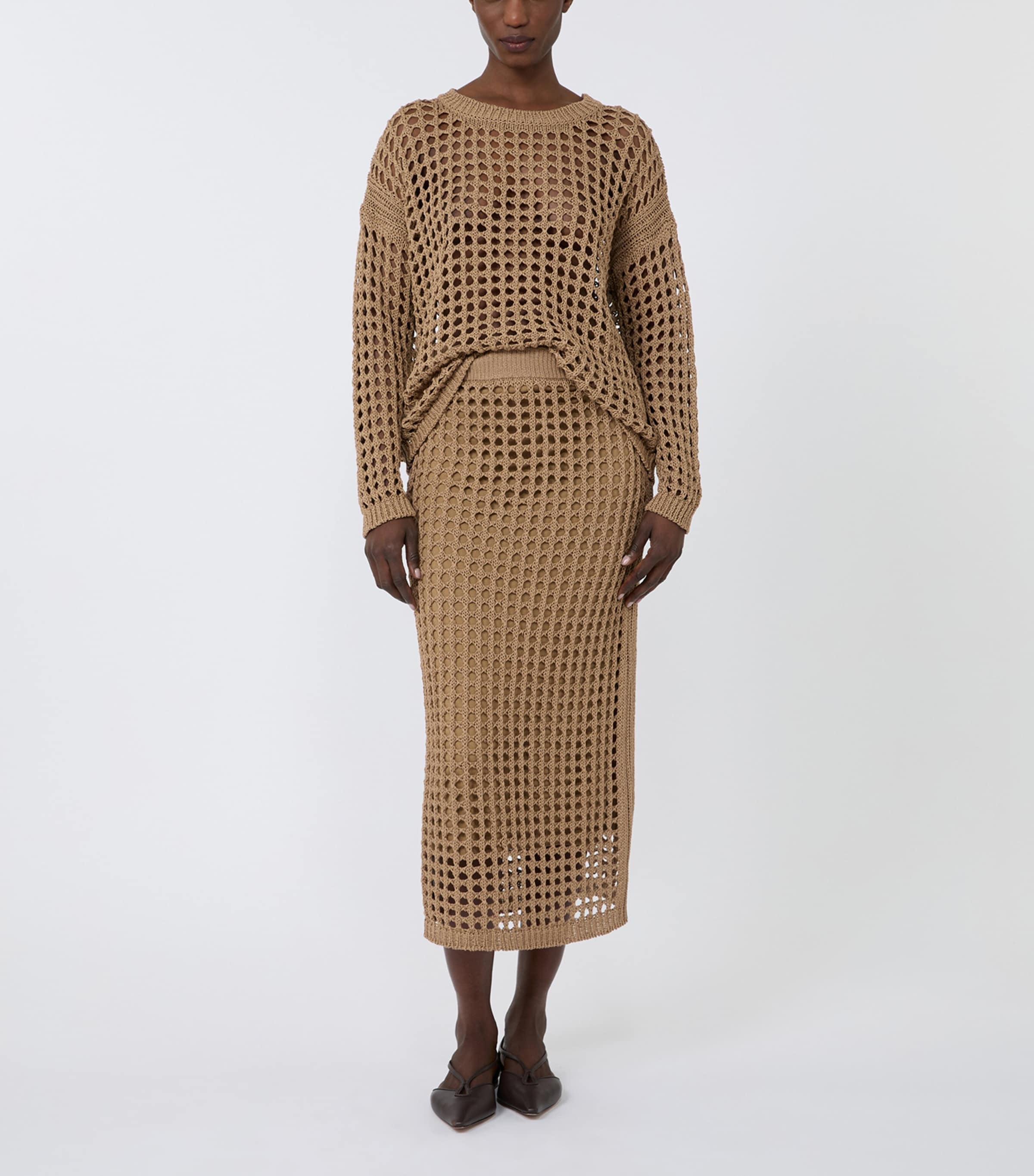 Max Mara Womens Cotton Open-Knit Sweater Desert Image 4