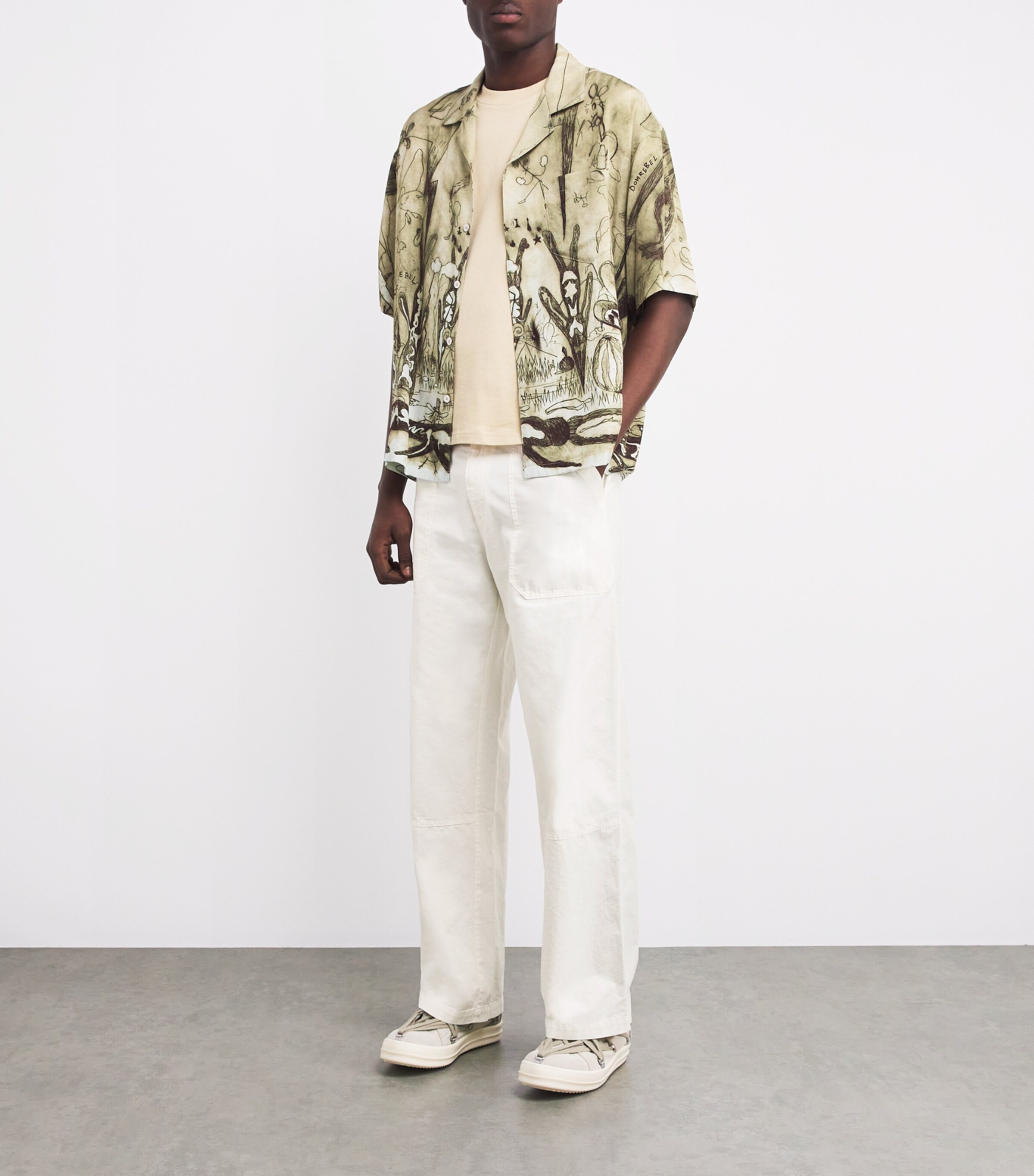Palm Angels Mens Cotton Monogrammed Workwear Trousers Off White Off White Image 2