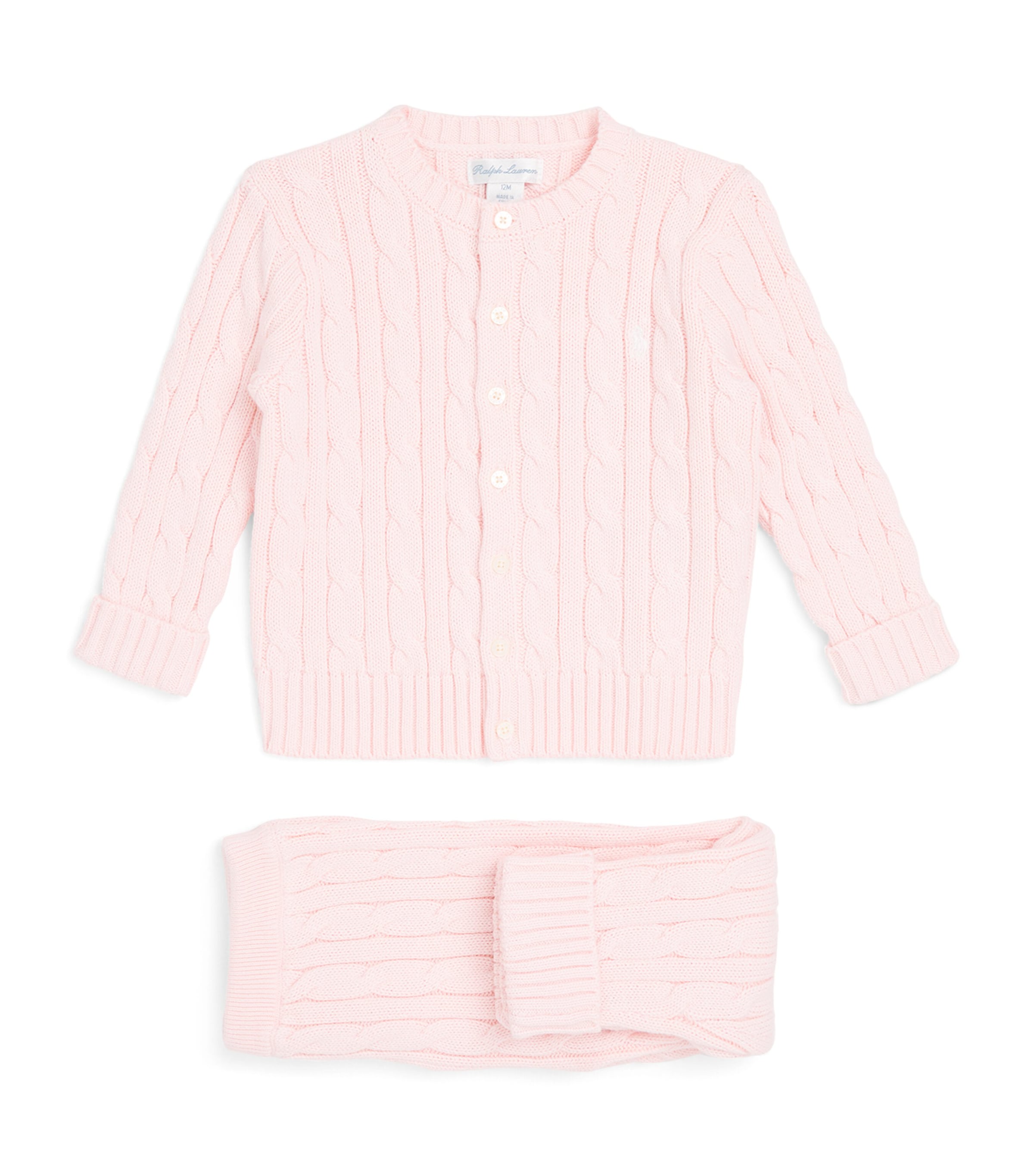 Ralph Lauren Kids Cotton Cable-Knit Cardigan and Leggings Set (3-24 Months) Morning Pink Image 1