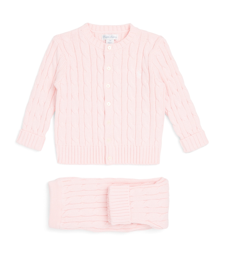 Ralph Lauren Kids Cotton Cable-Knit Cardigan and Leggings Set (3-24 Months) Morning Pink Image 1