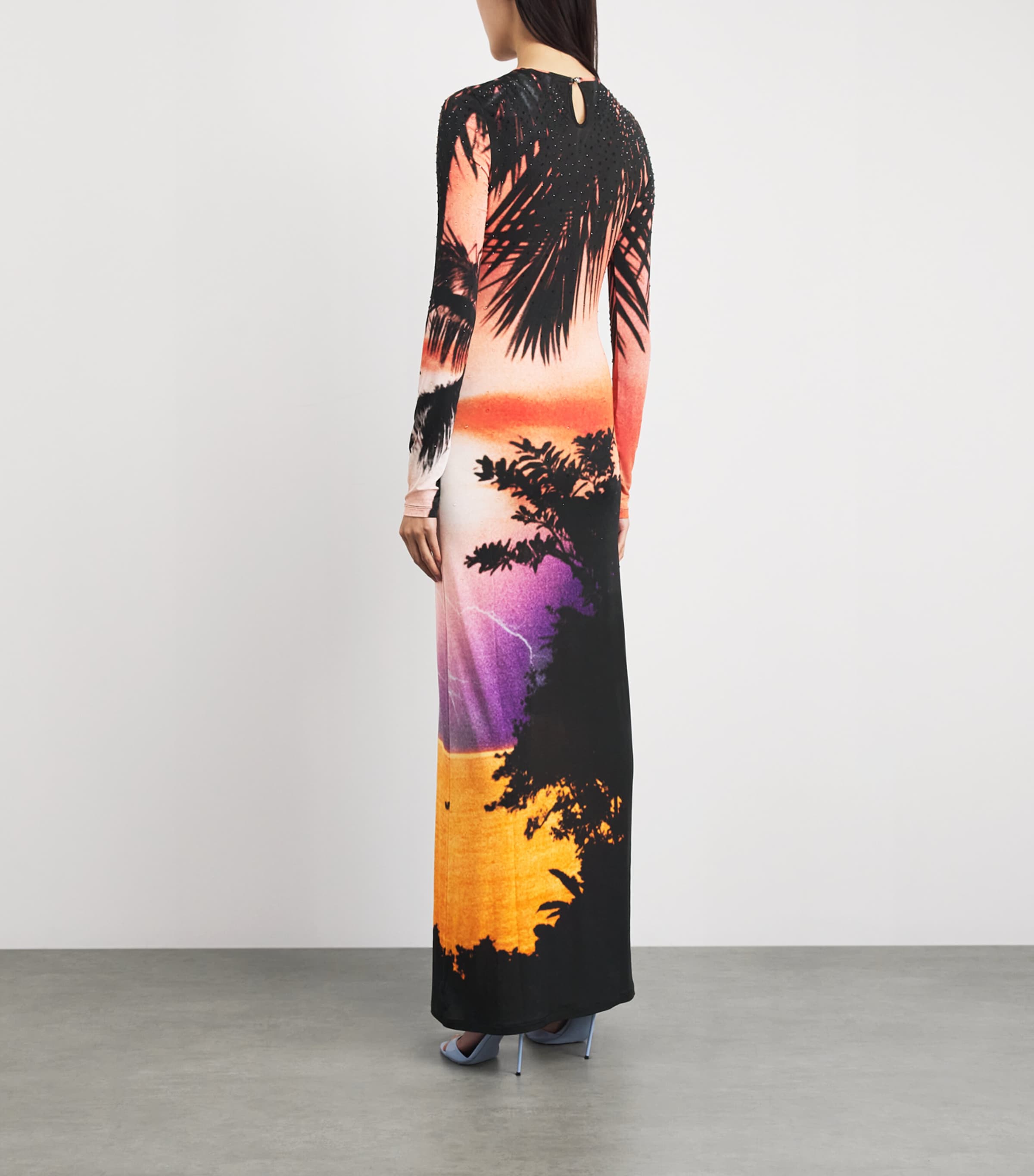 Rabanne Womens Rhinestone Thunderstrom Maxi Dress Bg Lghtg Orngpi Image 4