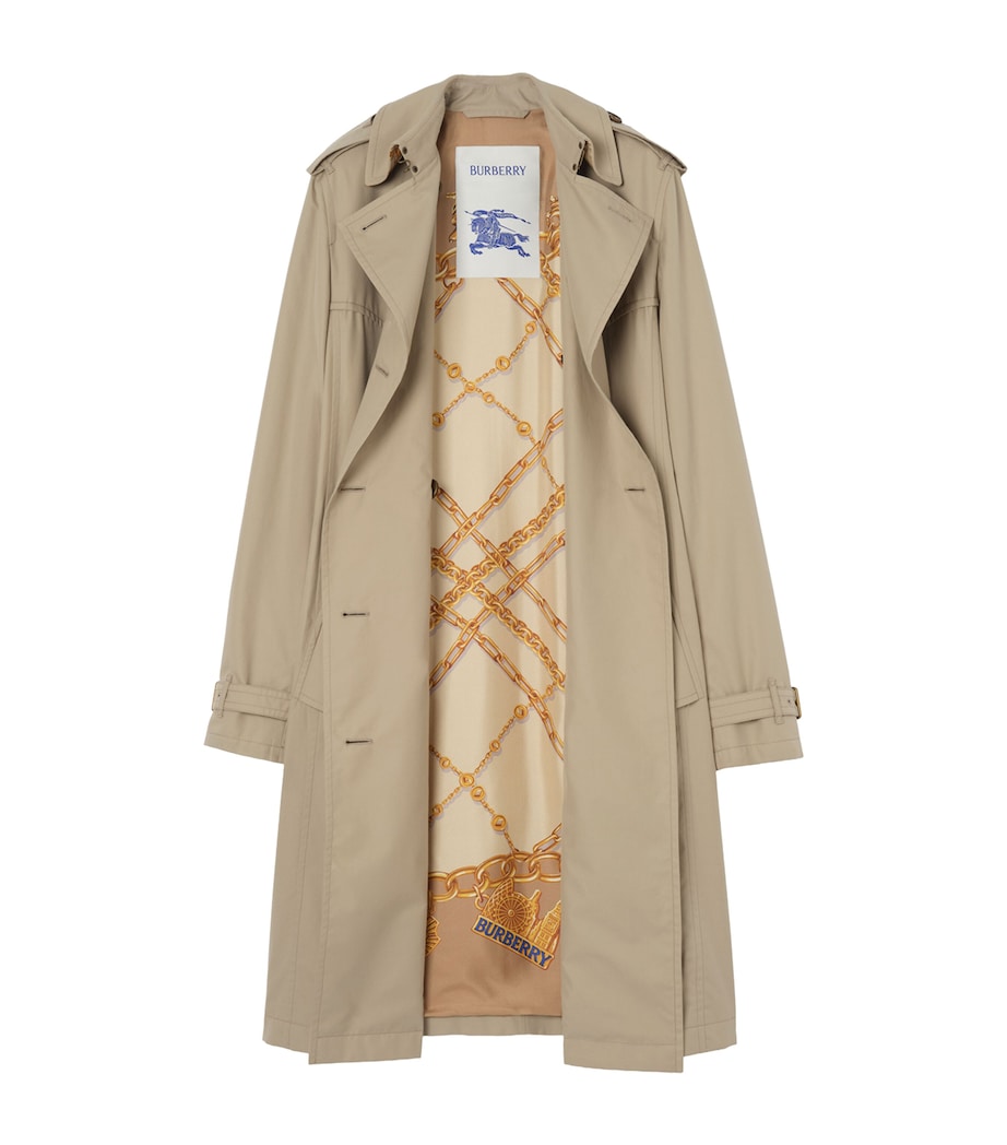 Burberry Womens Tropical Gabardine Foxfield Long Trench Coat Saltmarsh Beige Image 6