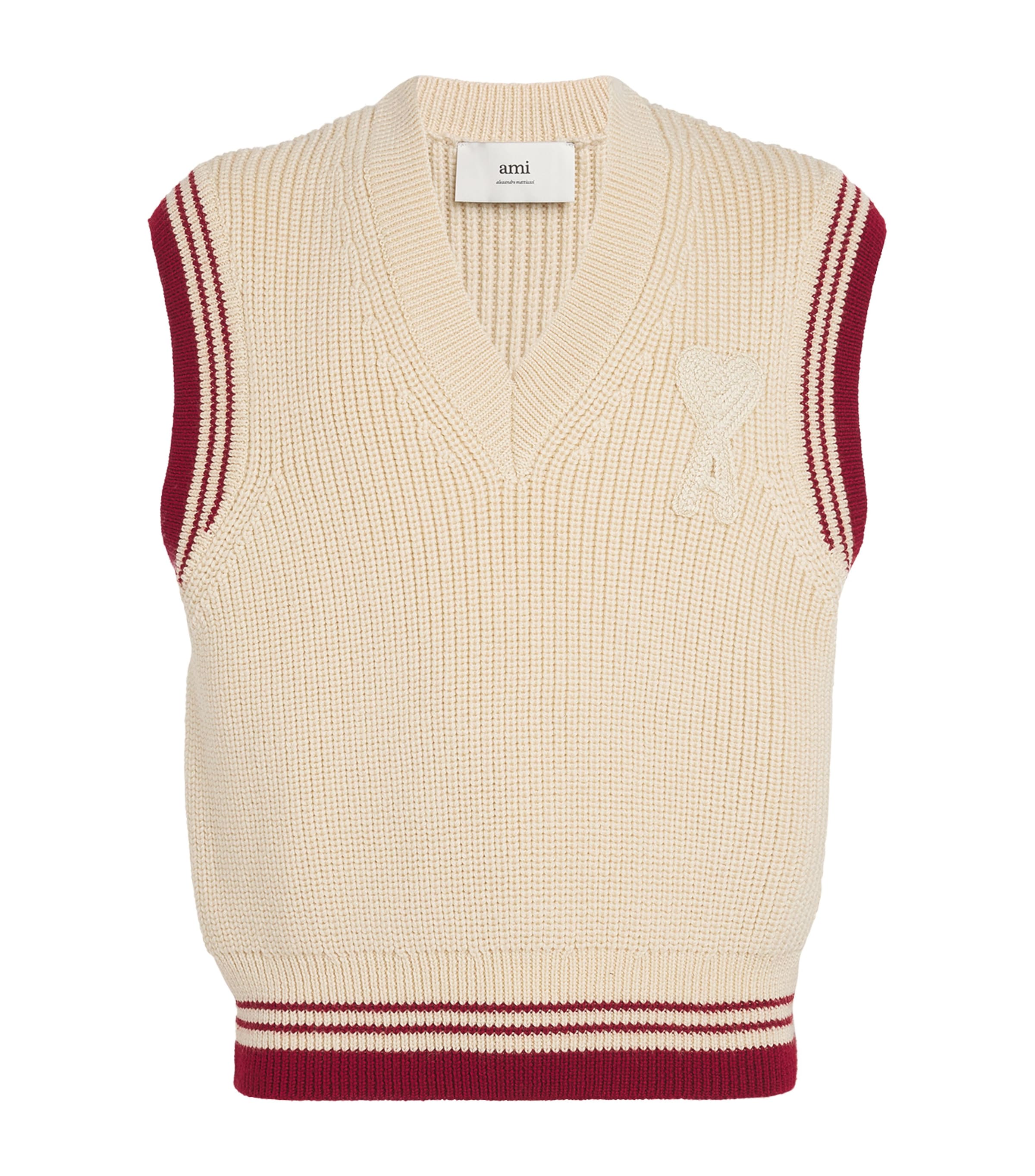 AMI Paris Mens Virgin Wool Ami de Coeur Sweater Vest Blanc Image 1