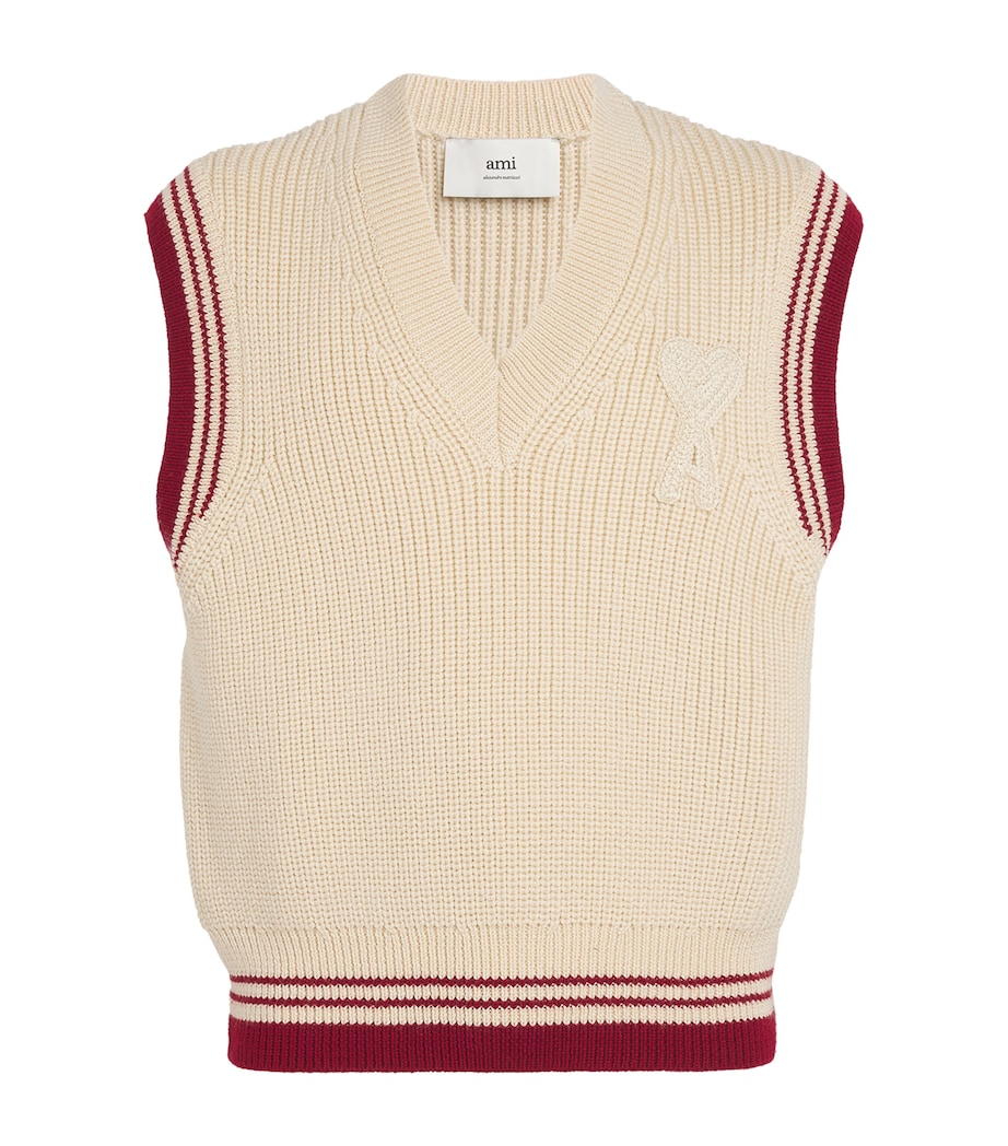AMI Paris Mens Virgin Wool Ami de Coeur Sweater Vest Blanc Image 1