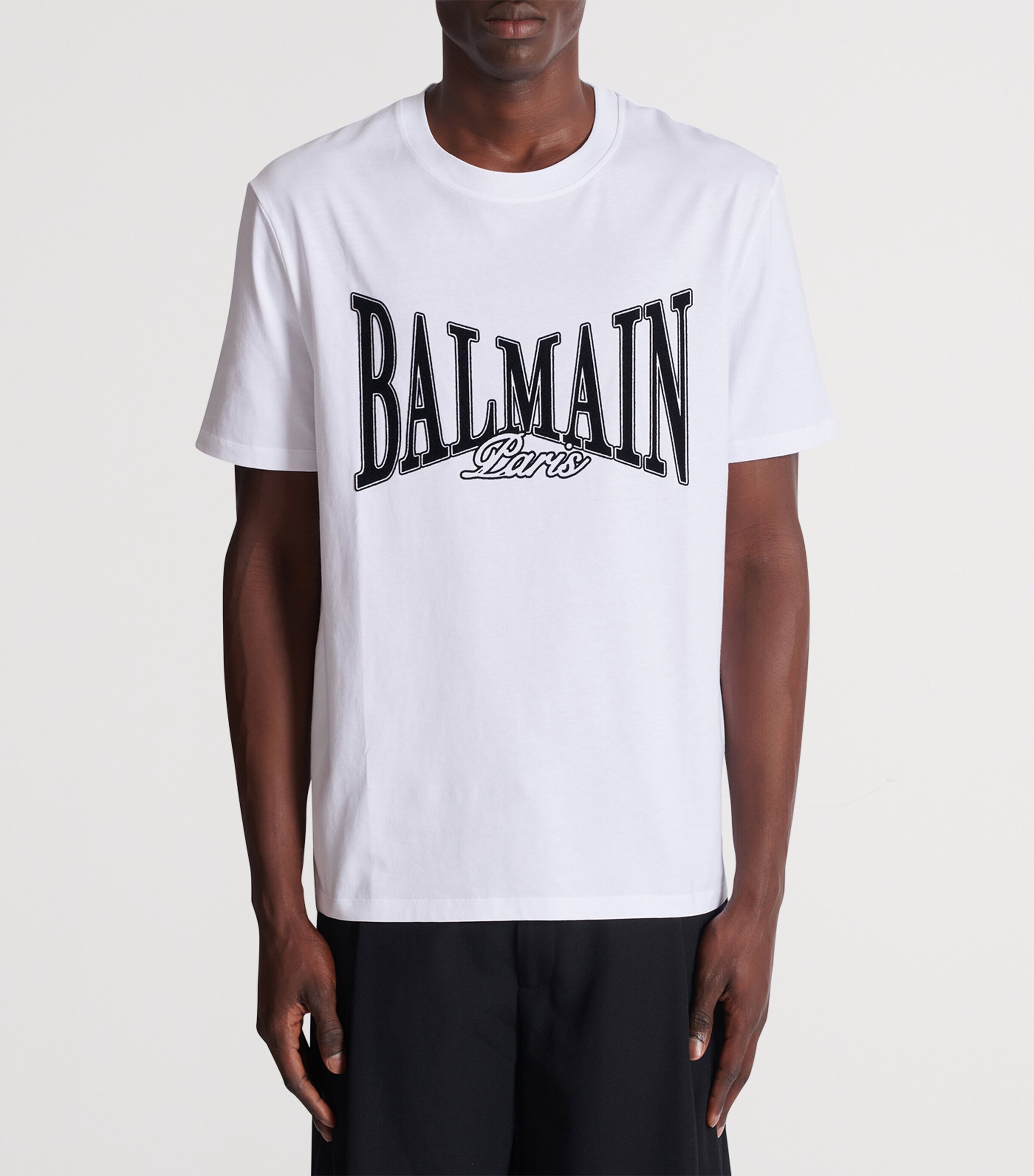 Balmain Mens Cotton Flocked Logo T-Shirt Gab Blanc/noir Image 7