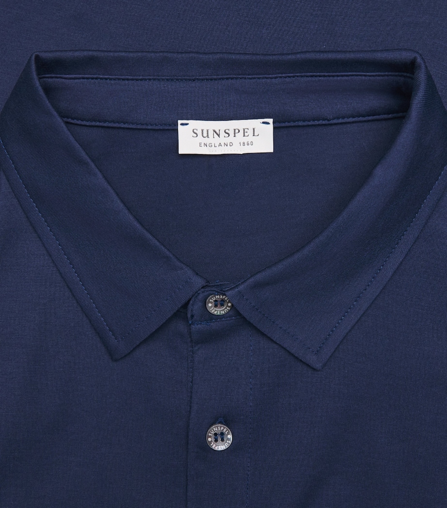 Sunspel Mens Supima Cotton Polo Shirt Buwx Ink Blue Image 6